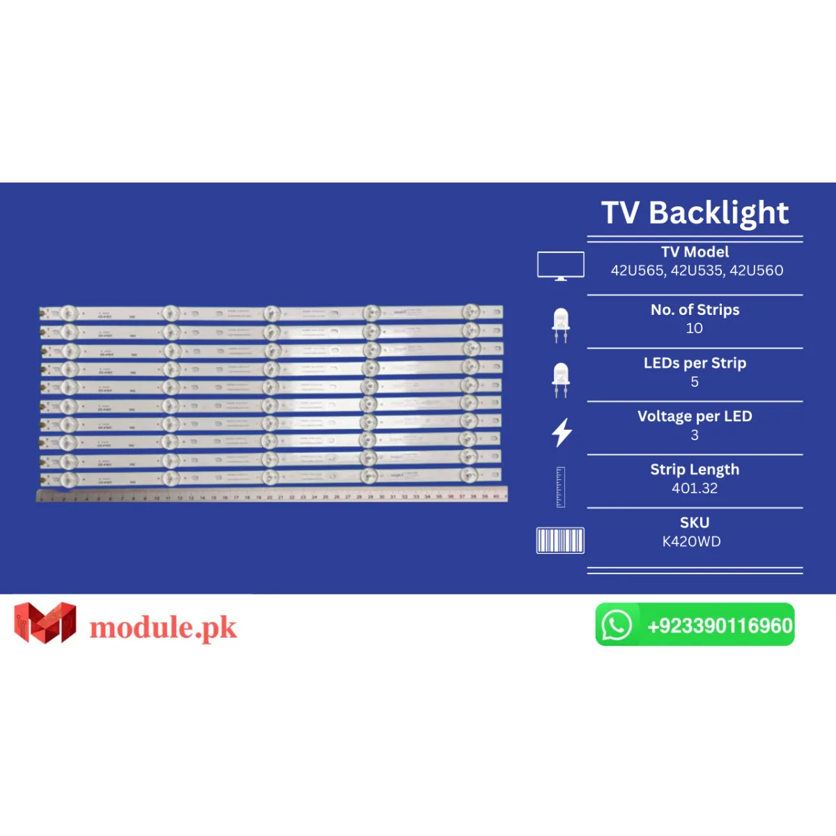 LED Backlight Strip Ecostar 42" - 3V - 401mm - K420WD