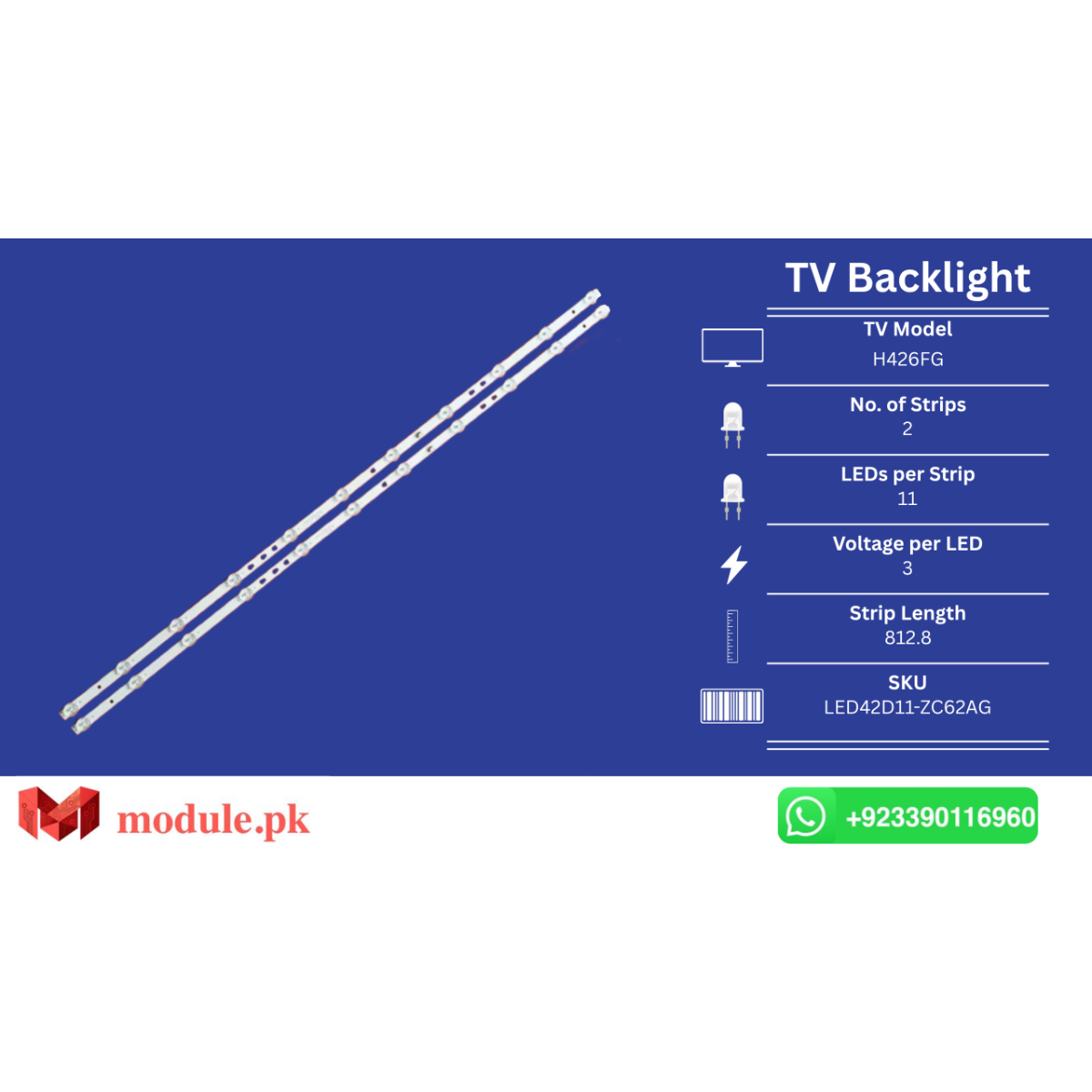 LED Backlight Strip Haier 42" - 3V - 813mm - LED42D11-ZC62AG