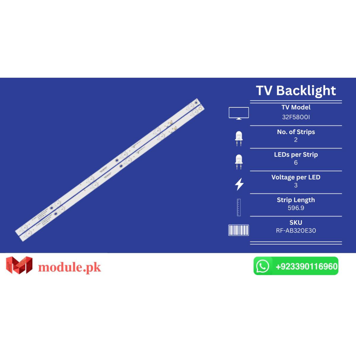 LED Backlight Strip Changhong 32" - 3V - 597mm - RF-AB320E30