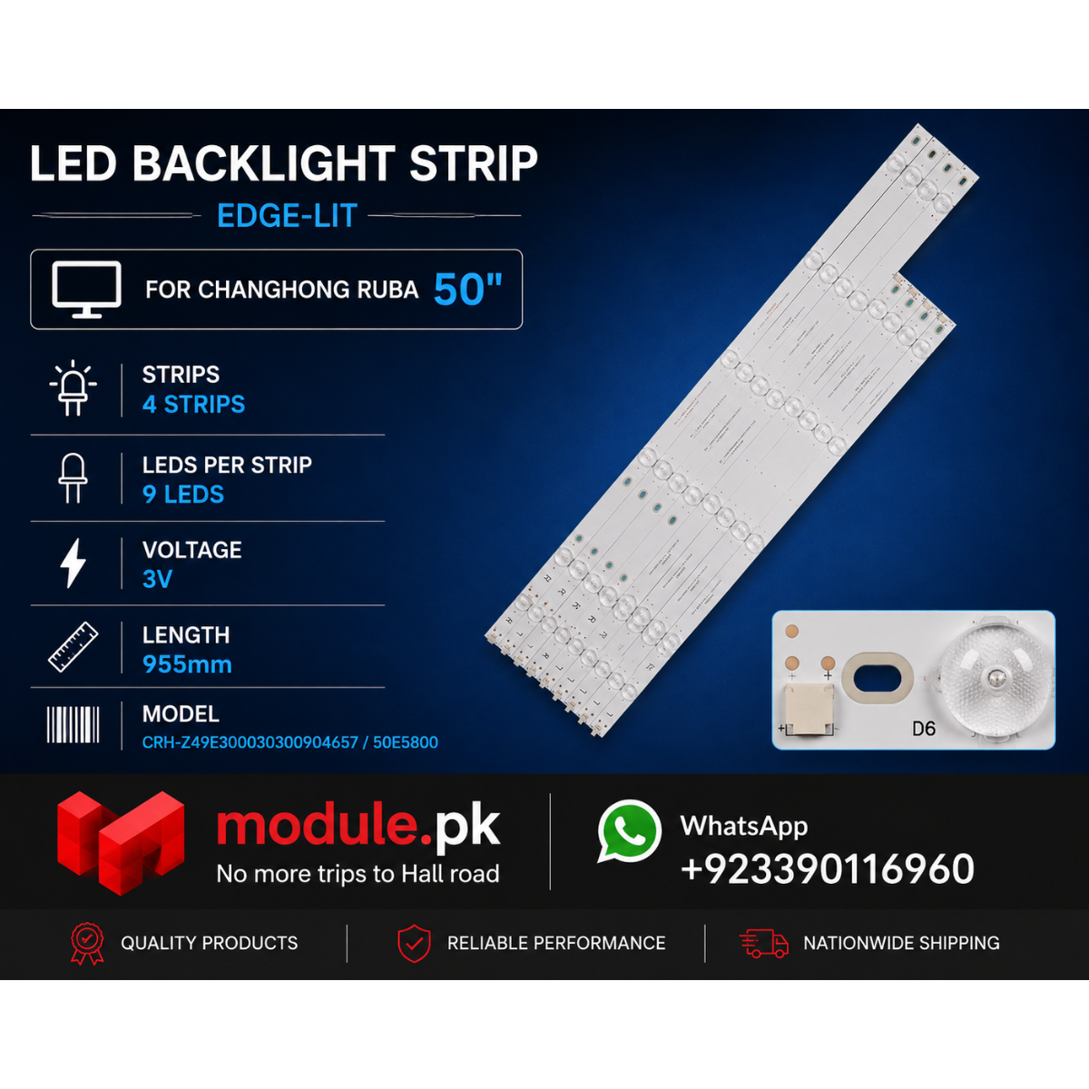 LED Backlight Strip Changhong Ruba 50" - 3V - 425mm - CRH-Z49E300030300904657