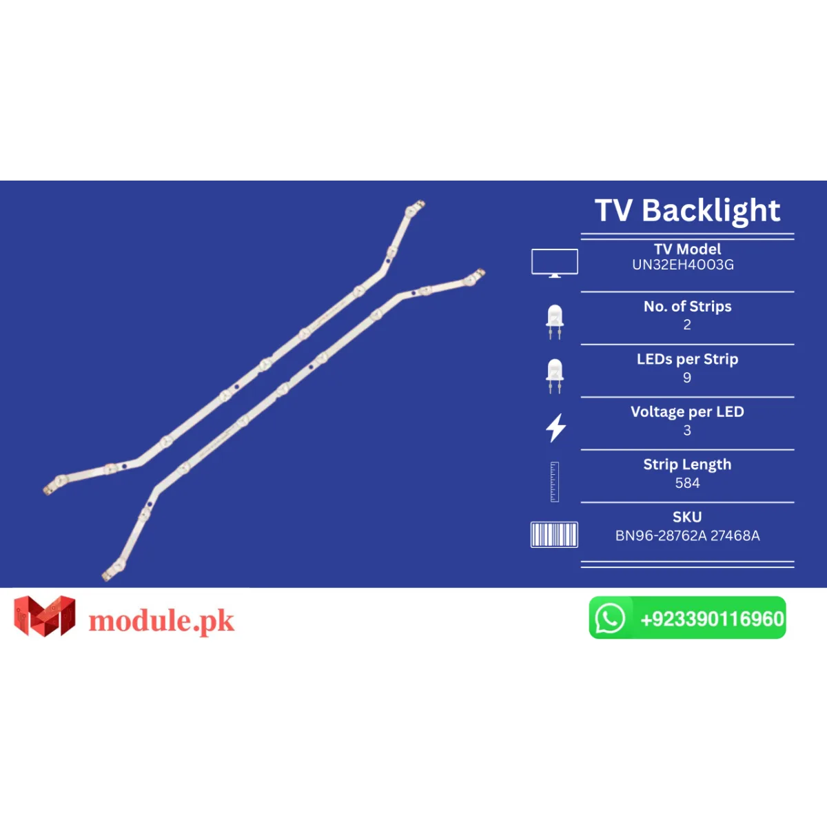 LED Backlight Strip Samsung 32" - 3V - 584mm - BN96-28762A 27468A