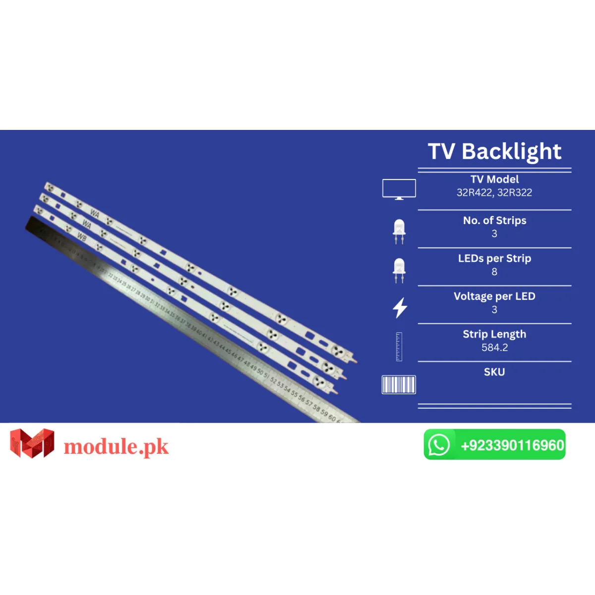 LED Backlight Strip Sony 32" - 3V - 584mm