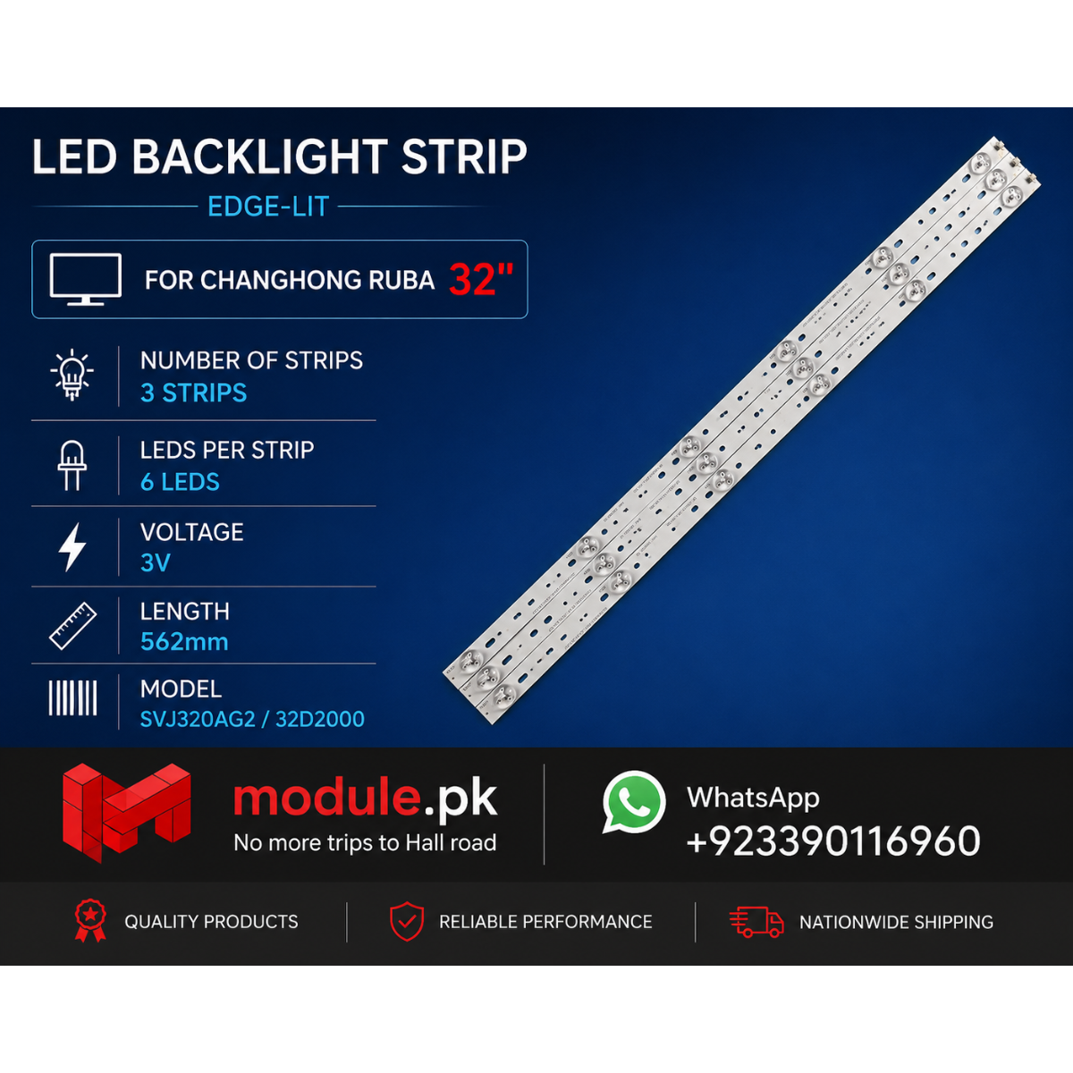 LED Backlight Strip Changhong Ruba 32" - 3V - 562mm - SVJ320AG2