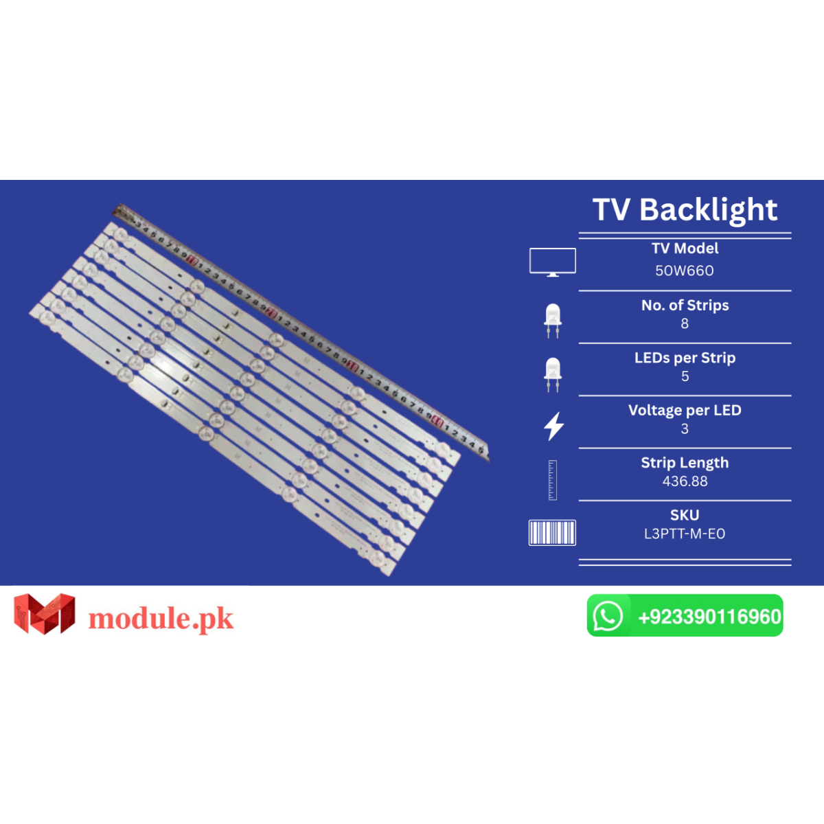 LED Backlight Strip Sony 50" - 3V - 437mm - V500HJ4-Q01