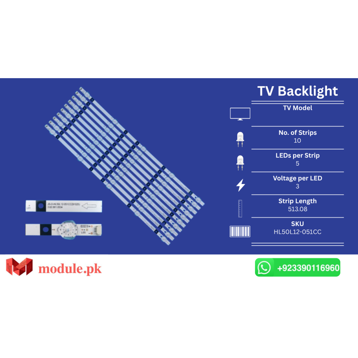 LED Backlight Strip Changhong 50" - 3V - 514mm - HL50L12-051CC