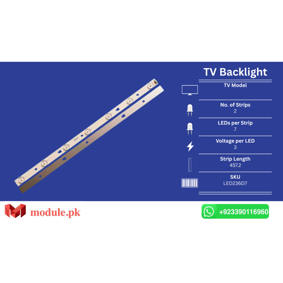 LED Backlight Strip Orient 24" - 3V - 457mm - LED236D7