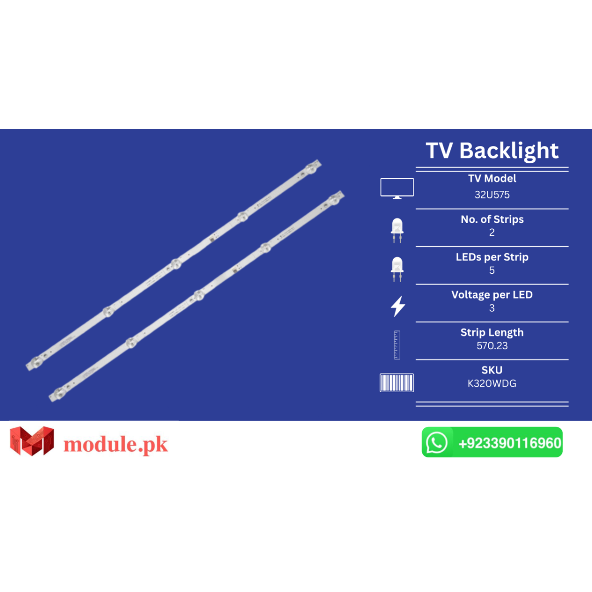 LED Backlight Strip Ecostar 32" - 3V - 570mm - K320WDG