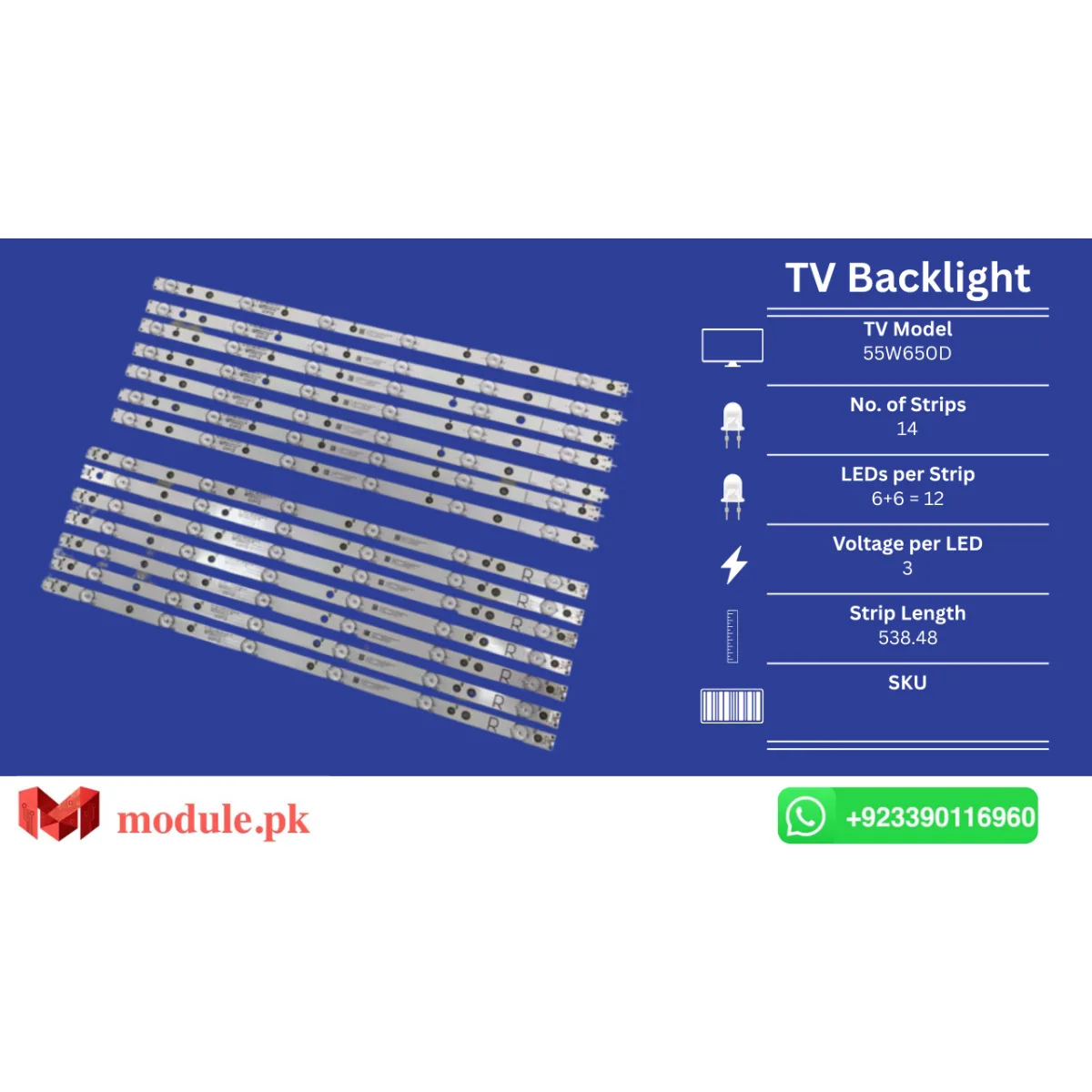 LED Backlight Strip Sony 55" - 3V - 538mm