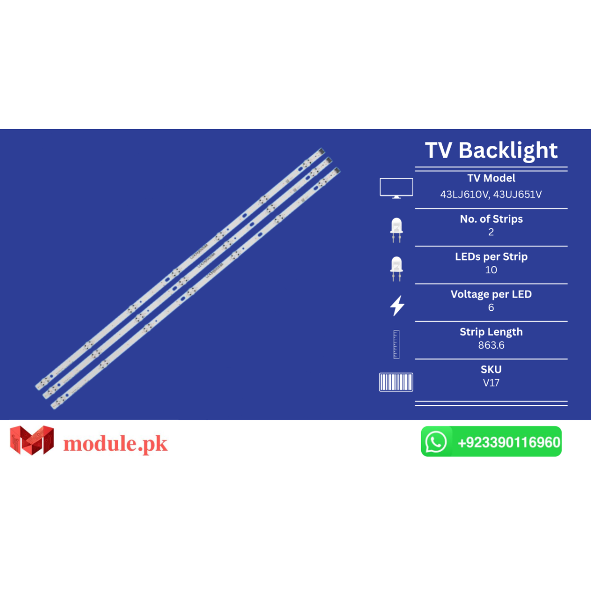 LED Backlight Strip LG 43" - 6V - 864mm - V17 NC430DGG(LC430DGG)