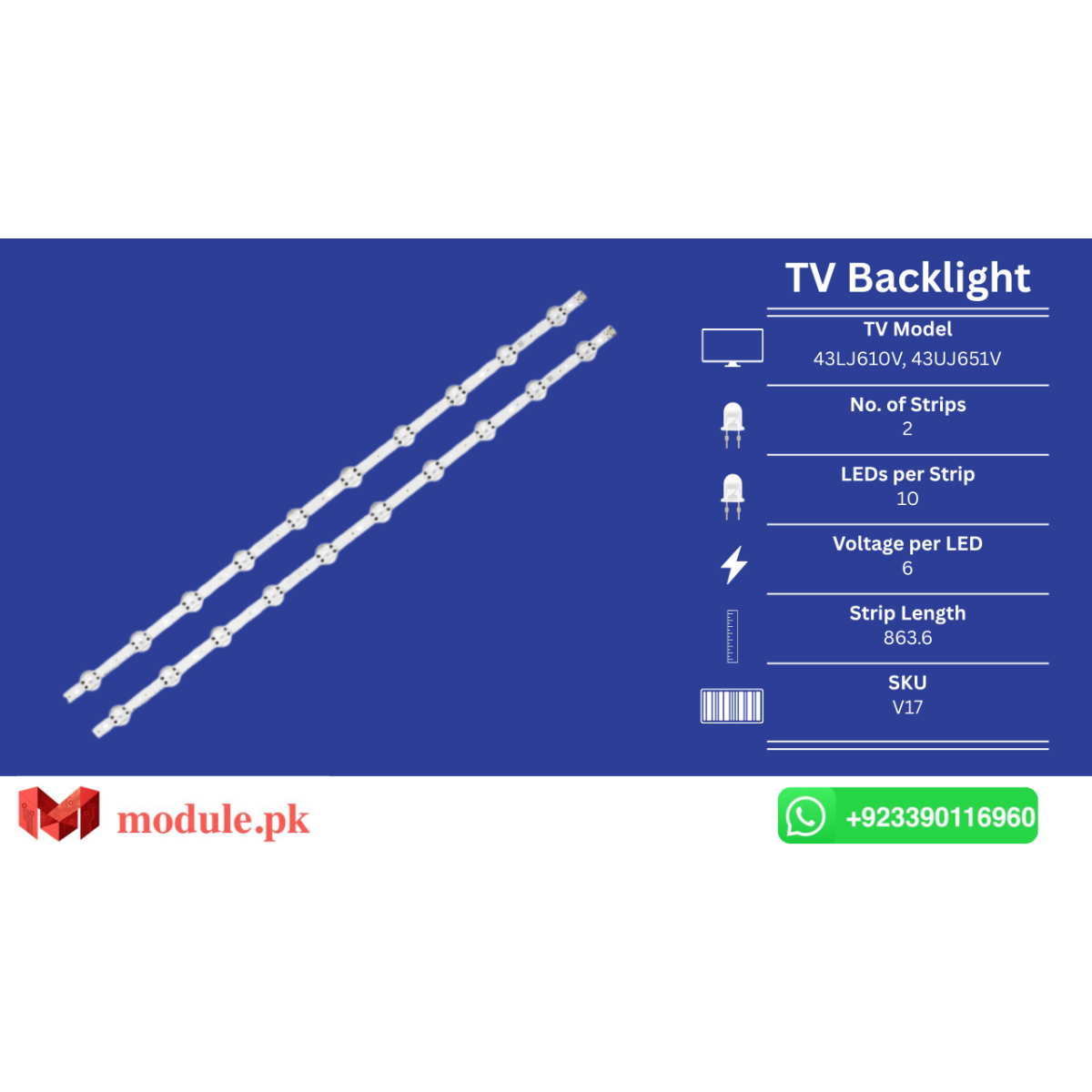 LED Backlight Strip LG 43" - 6V - 864mm - V17 NC430DGG(LC430DGG)