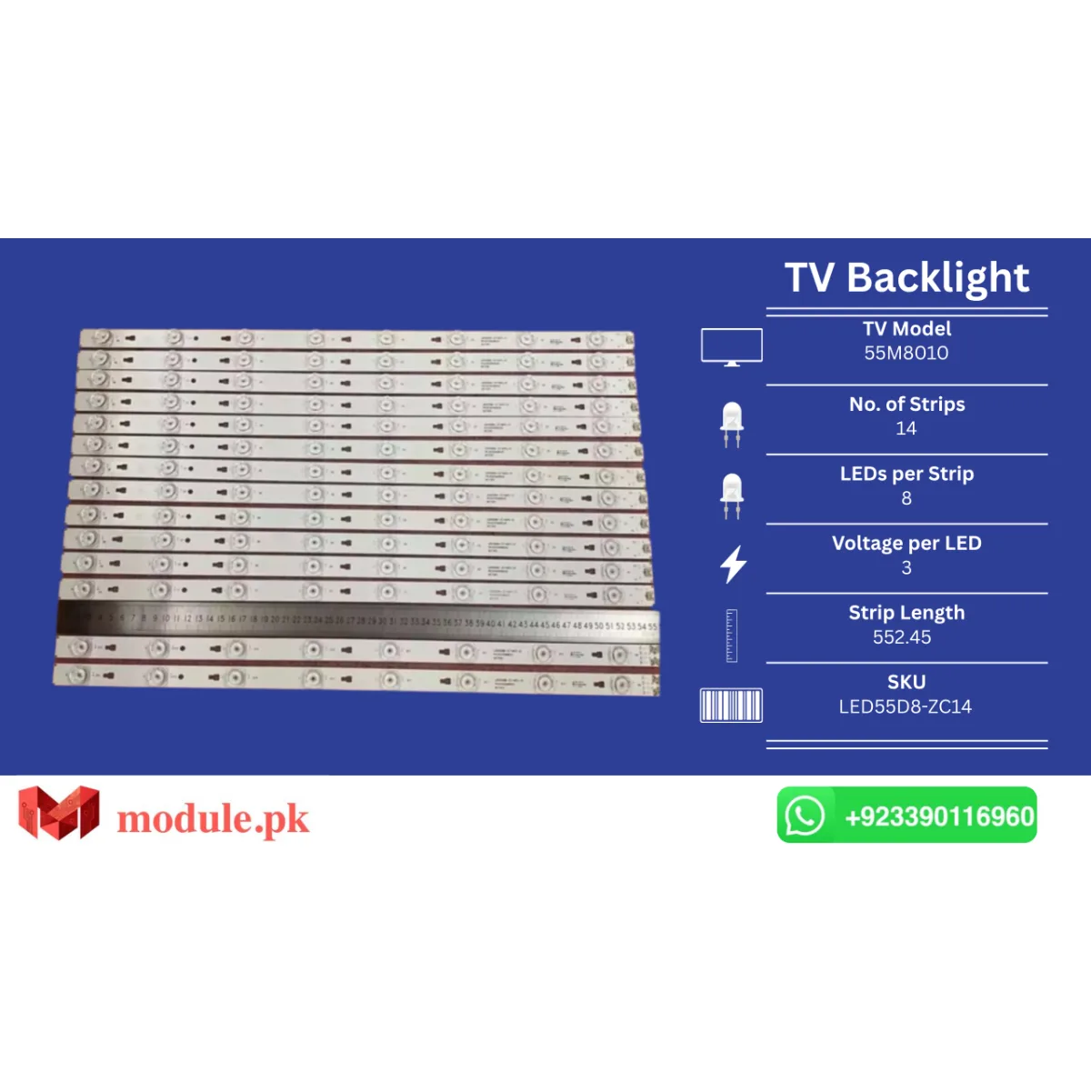 LED Backlight Strip Haier 55" - 3V - 552mm - LED55D8A-ZC14DFG-01