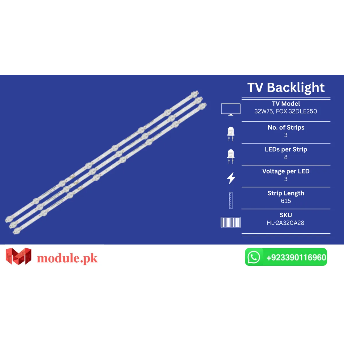 LED Backlight Strip Nobel 32" - 3V - 615mm - HL-2A320A28