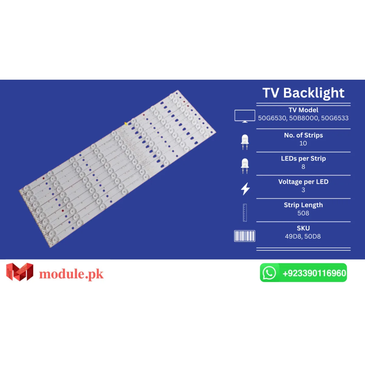 LED Backlight Strip Haier 50" - 3V - 508mm - LED49D8-01(A)