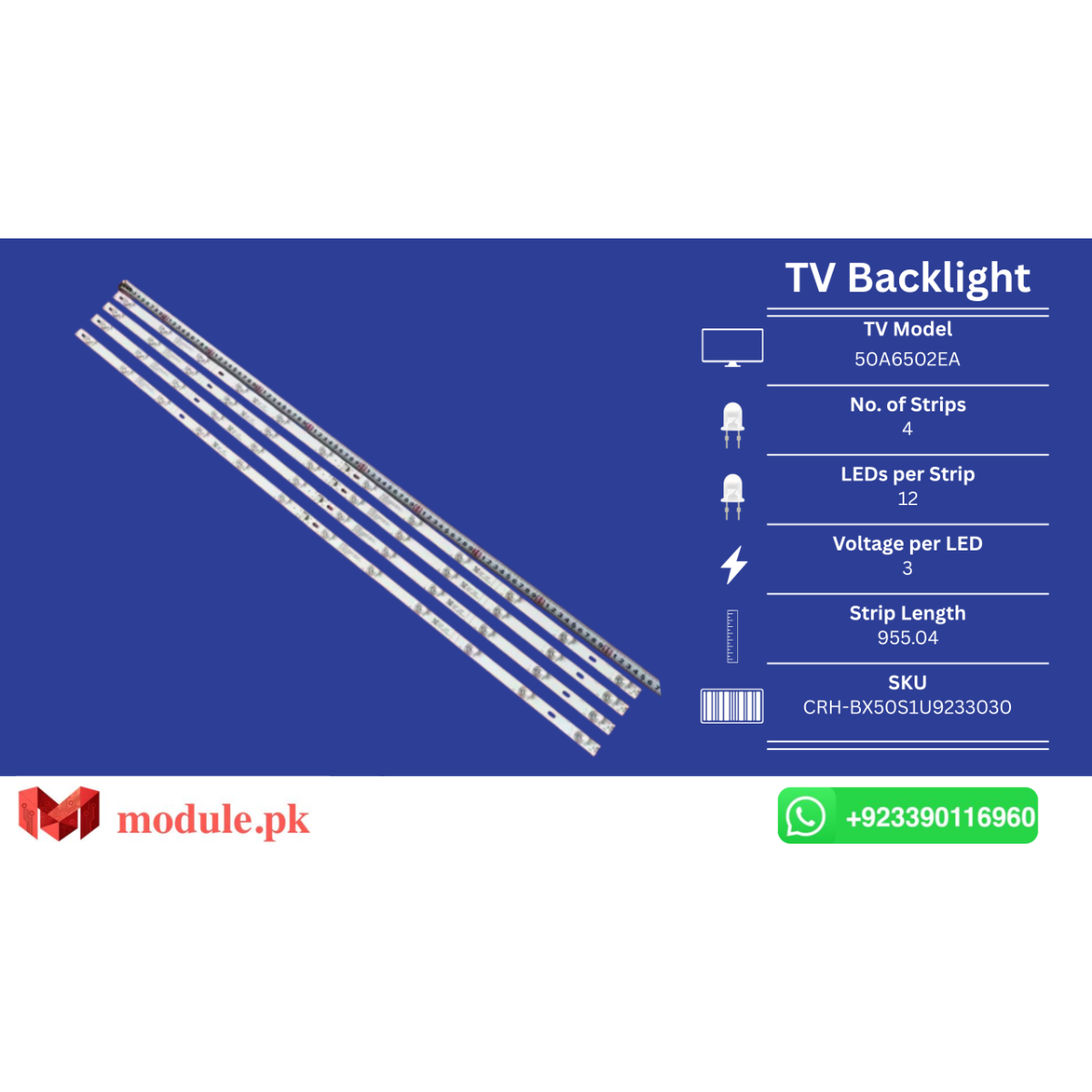LED Backlight Strip Hisense 50" - 3V - 955mm - CRH-BX50S1U9233030
