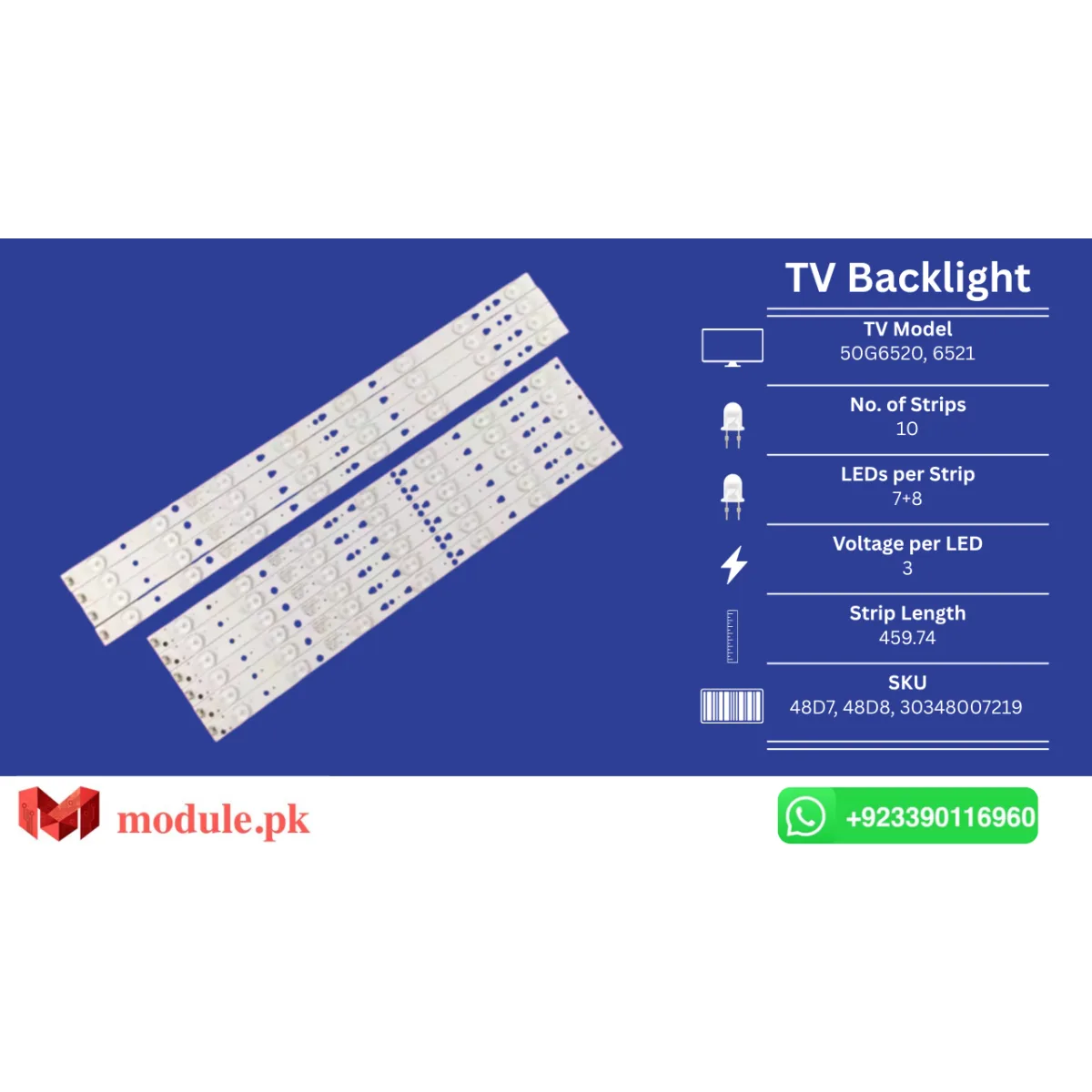 LED Backlight Strip Orient 50" - 3V - 459mm - t LED48D7-01(C) t LED48D8-01(C)