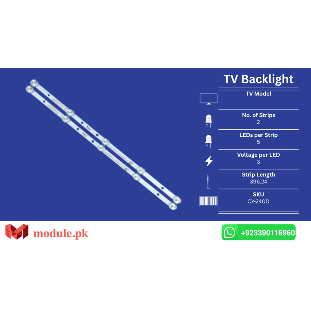 LED Backlight Strip Nobel 24" - 3V - 396mm - CY-240D