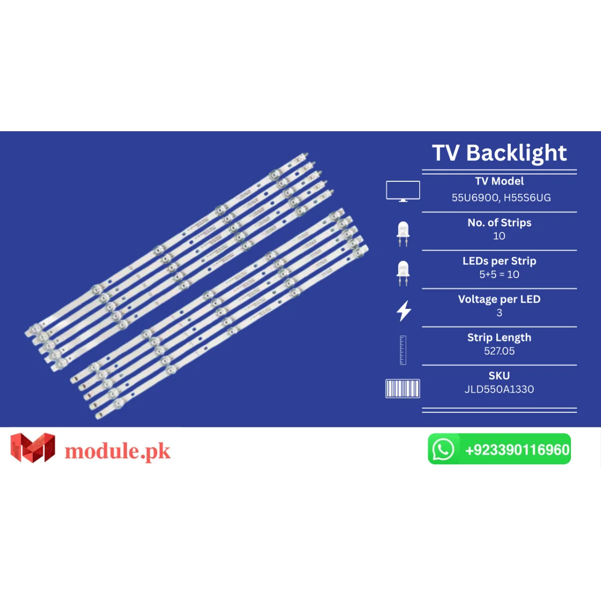 LED Backlight Strip Haier 55" - 3V - 527mm - JL.D550A1330-006BS-M
