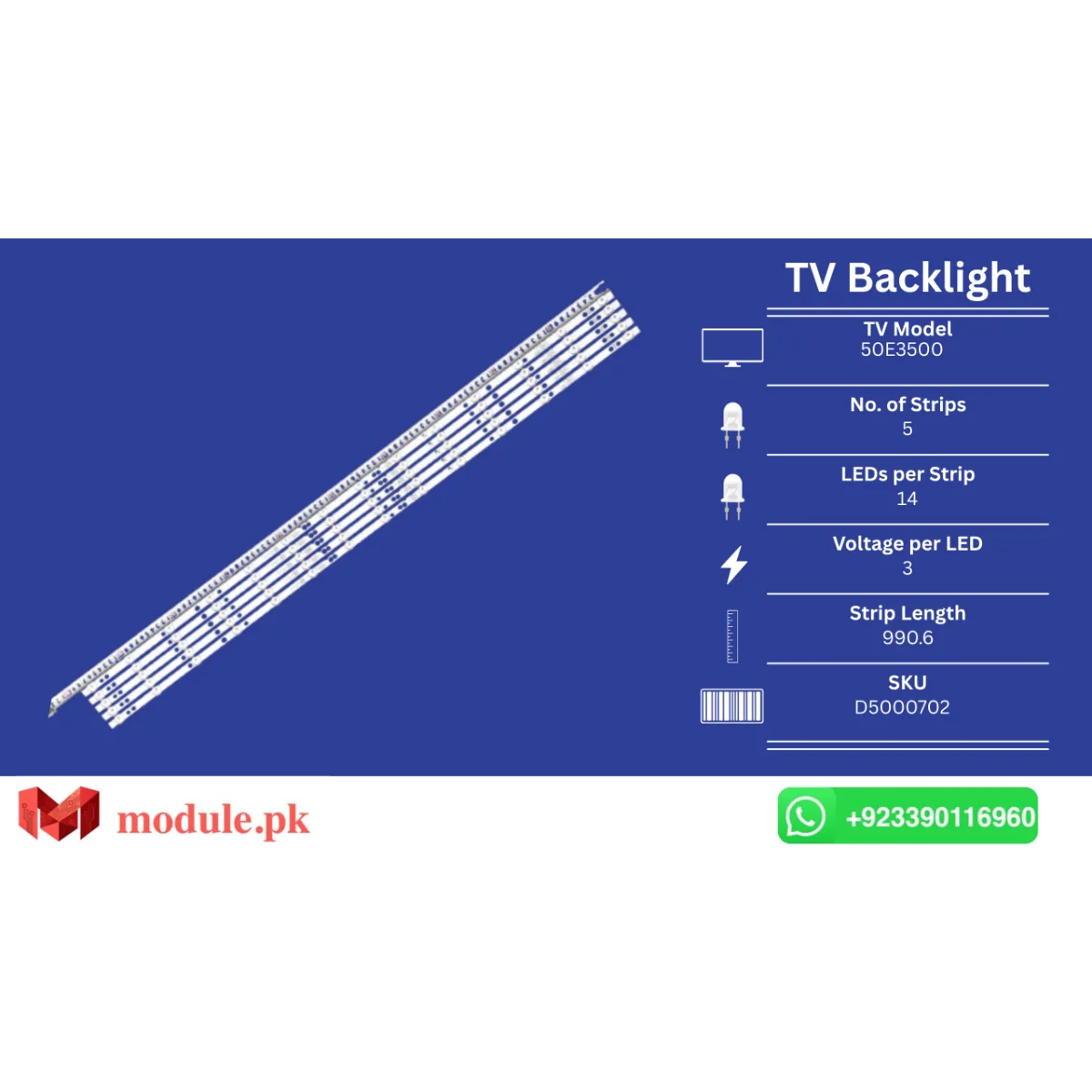 LED Backlight Strip Changhong 50" - 3V - 991mm - D5000702