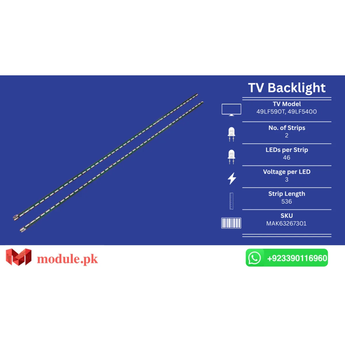 LED Backlight Edge-lit LG 49" - 3V - 536mm - MAK63267301