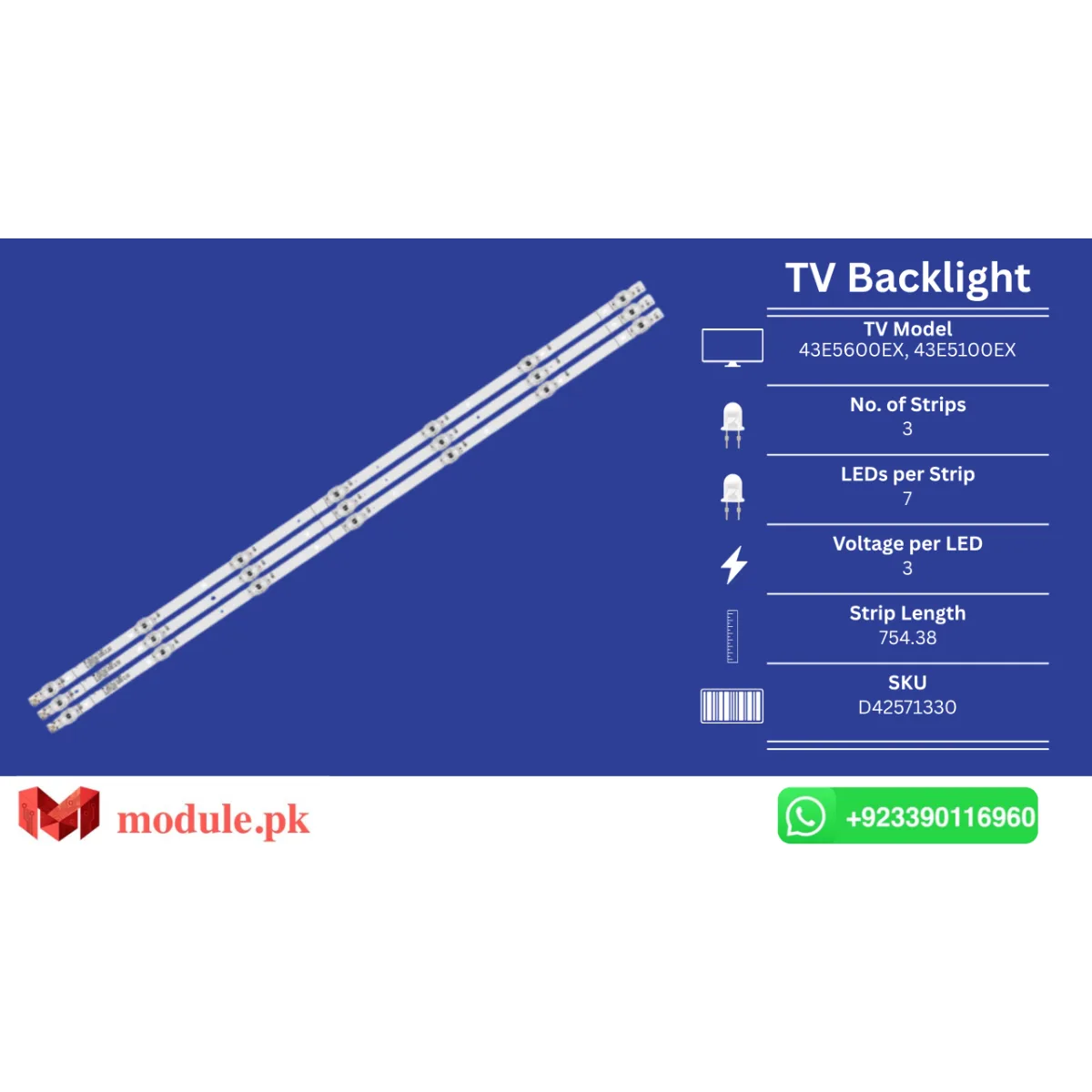 LED Backlight Strip Hisense 43" - 3V - 754mm - JL.D42571330-003AS-M