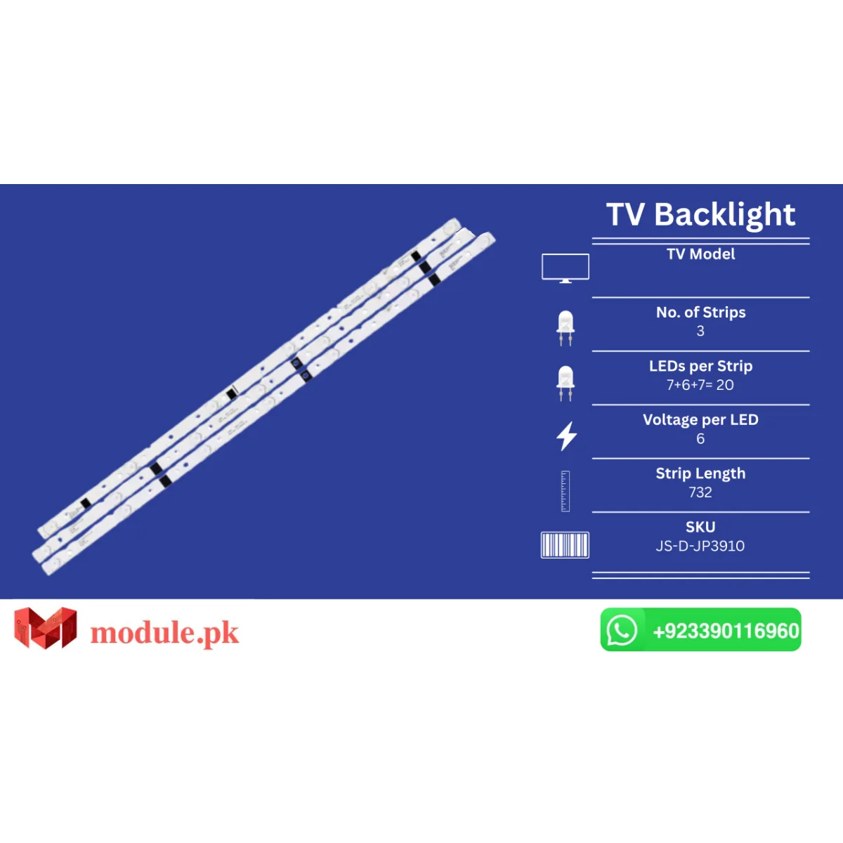 LED Backlight Strip China 40" - 6V - 732mm - JS-D-JP3910