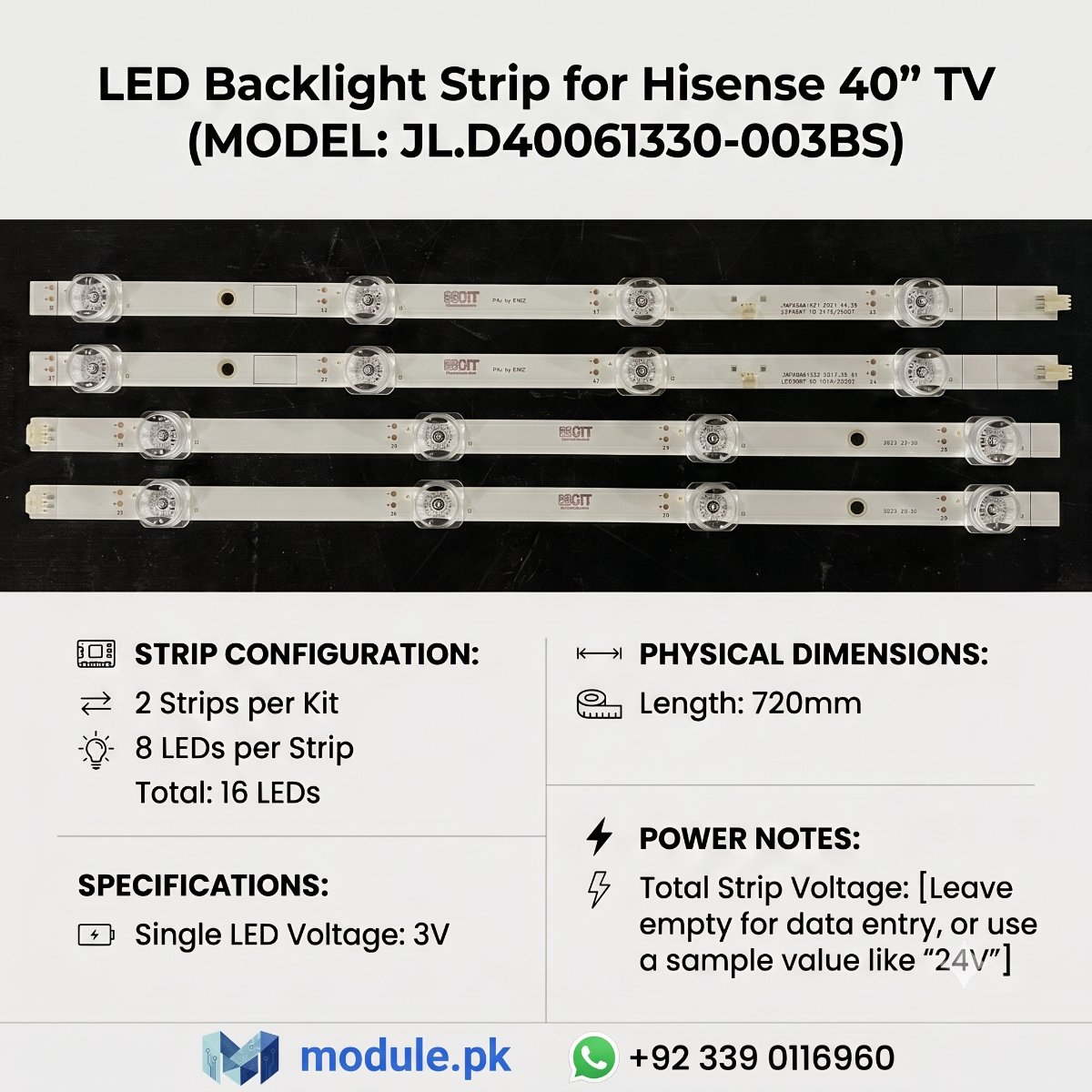 LED Backlight Strip Hisense 40" - 3 strips x 6 LEDs - 3V - JL.D40061330-003BS