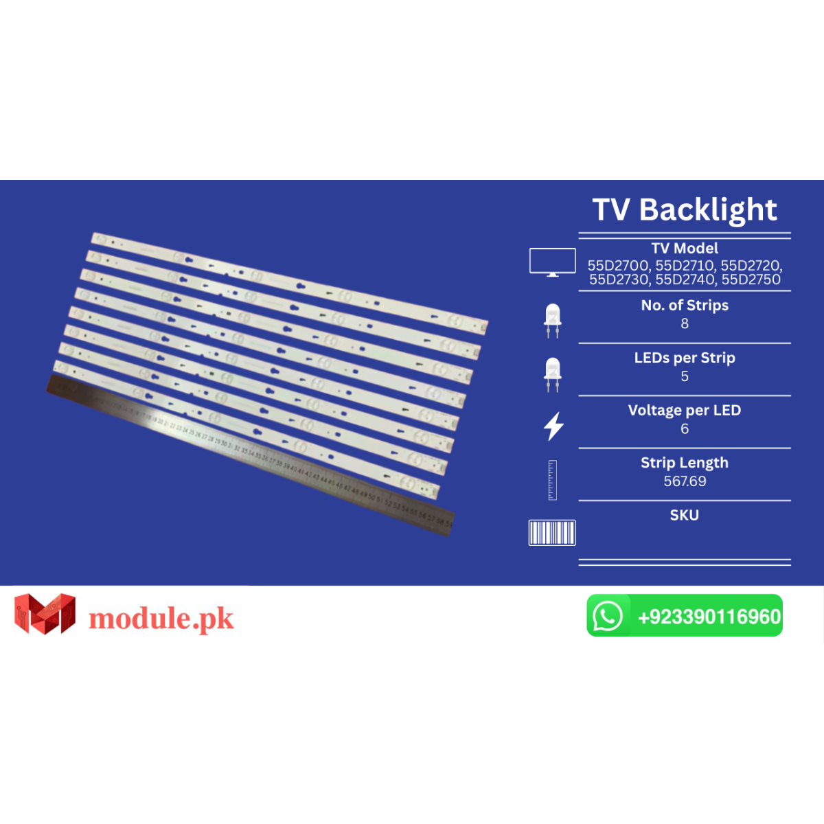 LED Backlight Strip TCL 55" - 6V - 568mm - 55FS3750LBAA