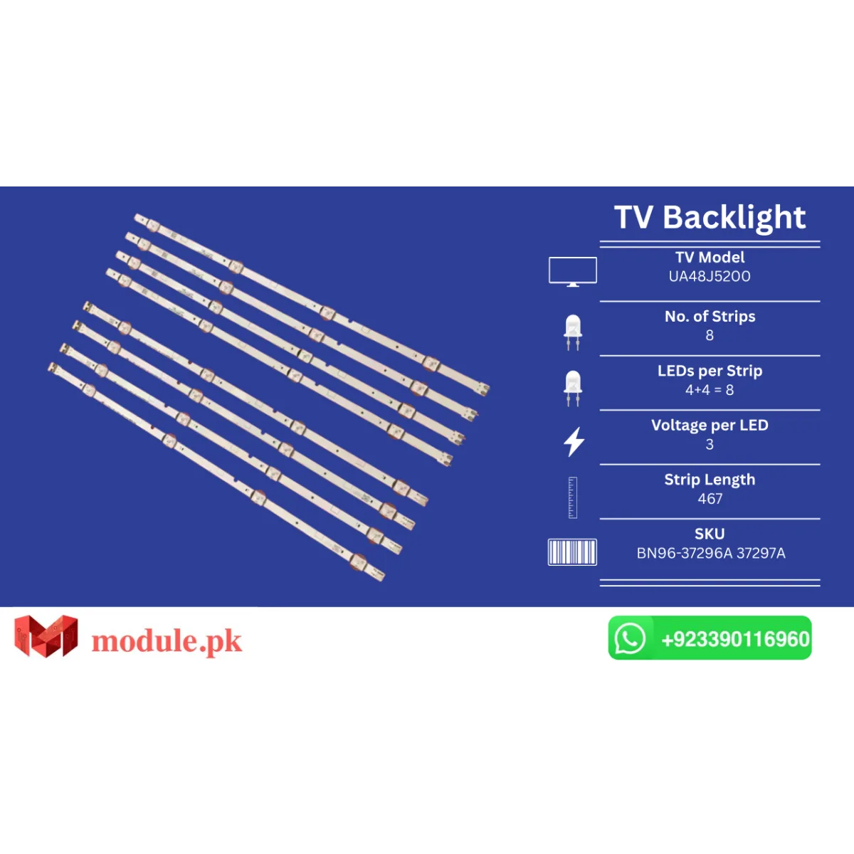 LED Backlight Strip Samsung 48" - 3V - 467mm - BN96-37296A 37297A
