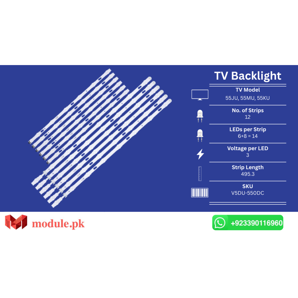 LED Backlight Strip Samsung 55" - 3V - 640+495mm - V5DU-550DC