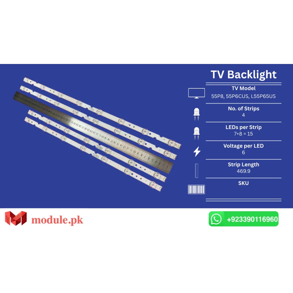 LED Backlight Strip TCL 55" - 6V - 470mm - 55HR330M08A2