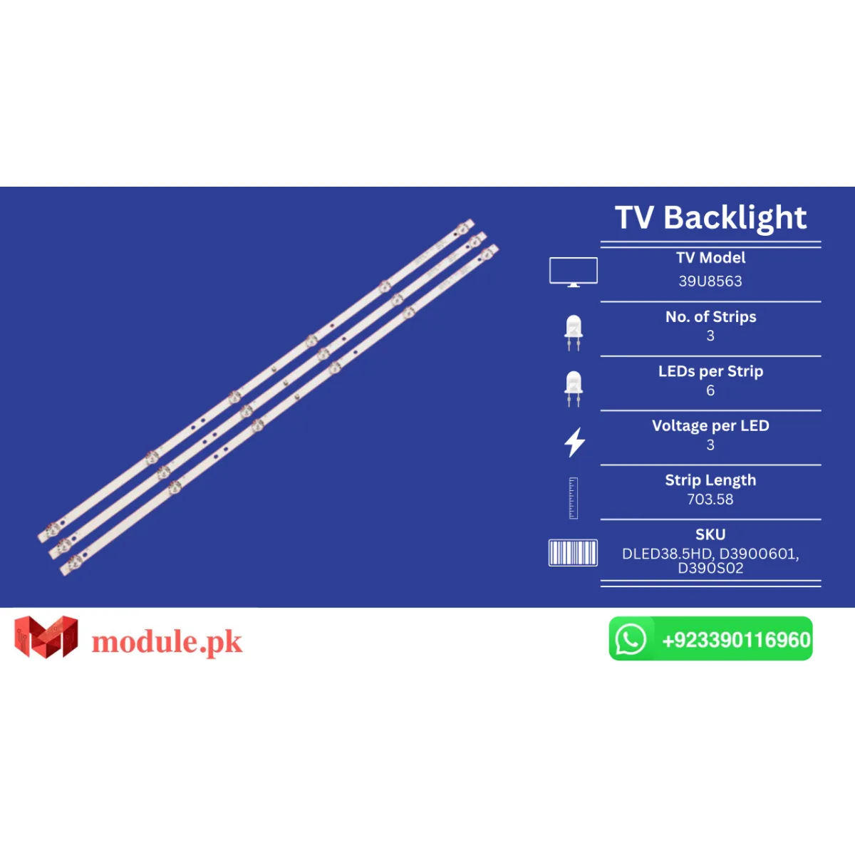 LED Backlight Strip Nobel 40" - 3V - 704mm - DLED38.5HD, D3900601, D390S02