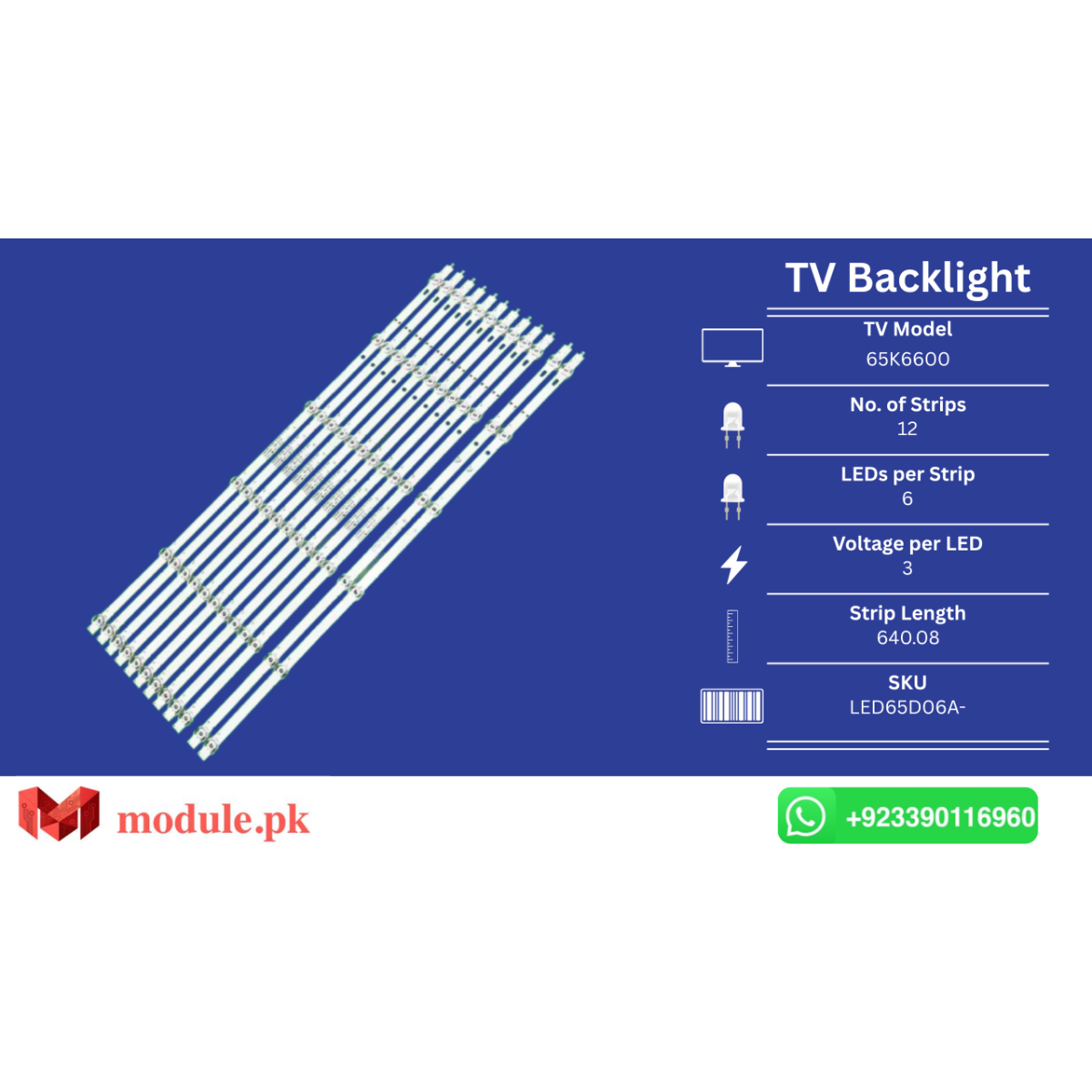 LED Backlight Strip Haier 65" - 3V - 640mm - LED65D06A-