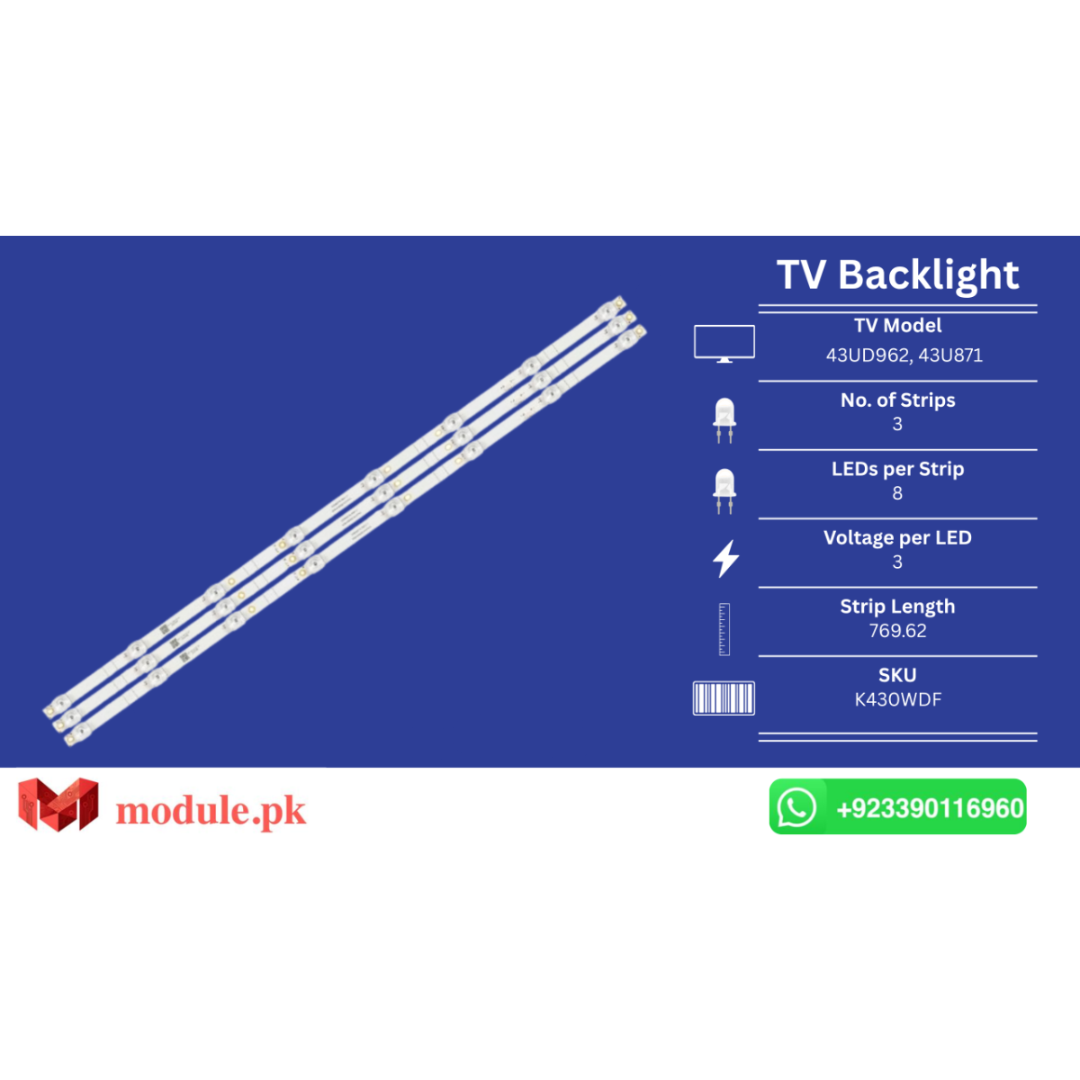 LED Backlight Strip Ecostar 43" - 3V - 770mm - K430WDF