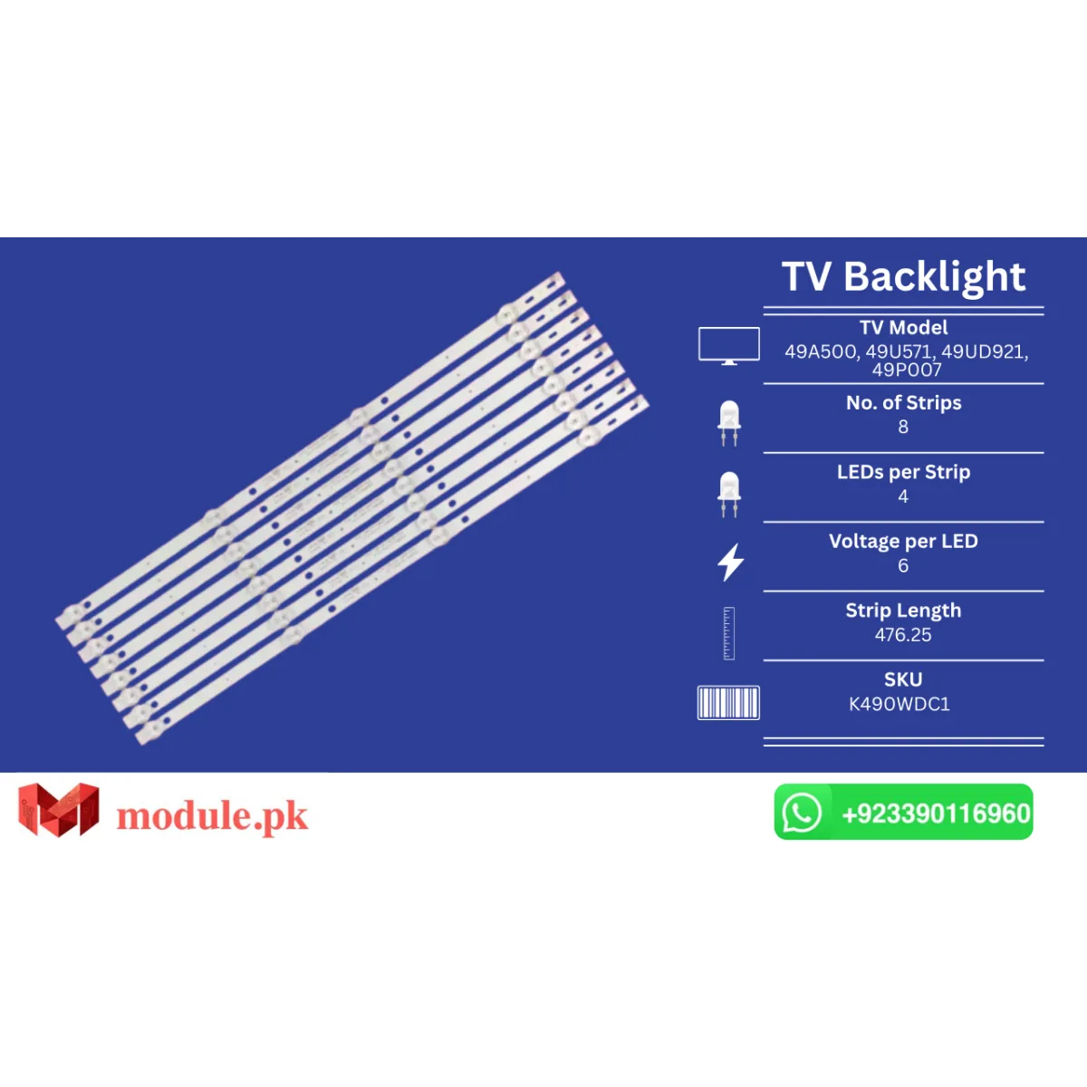 LED Backlight Strip Ecostar 49" - 6V - 476mm - K490WDC1