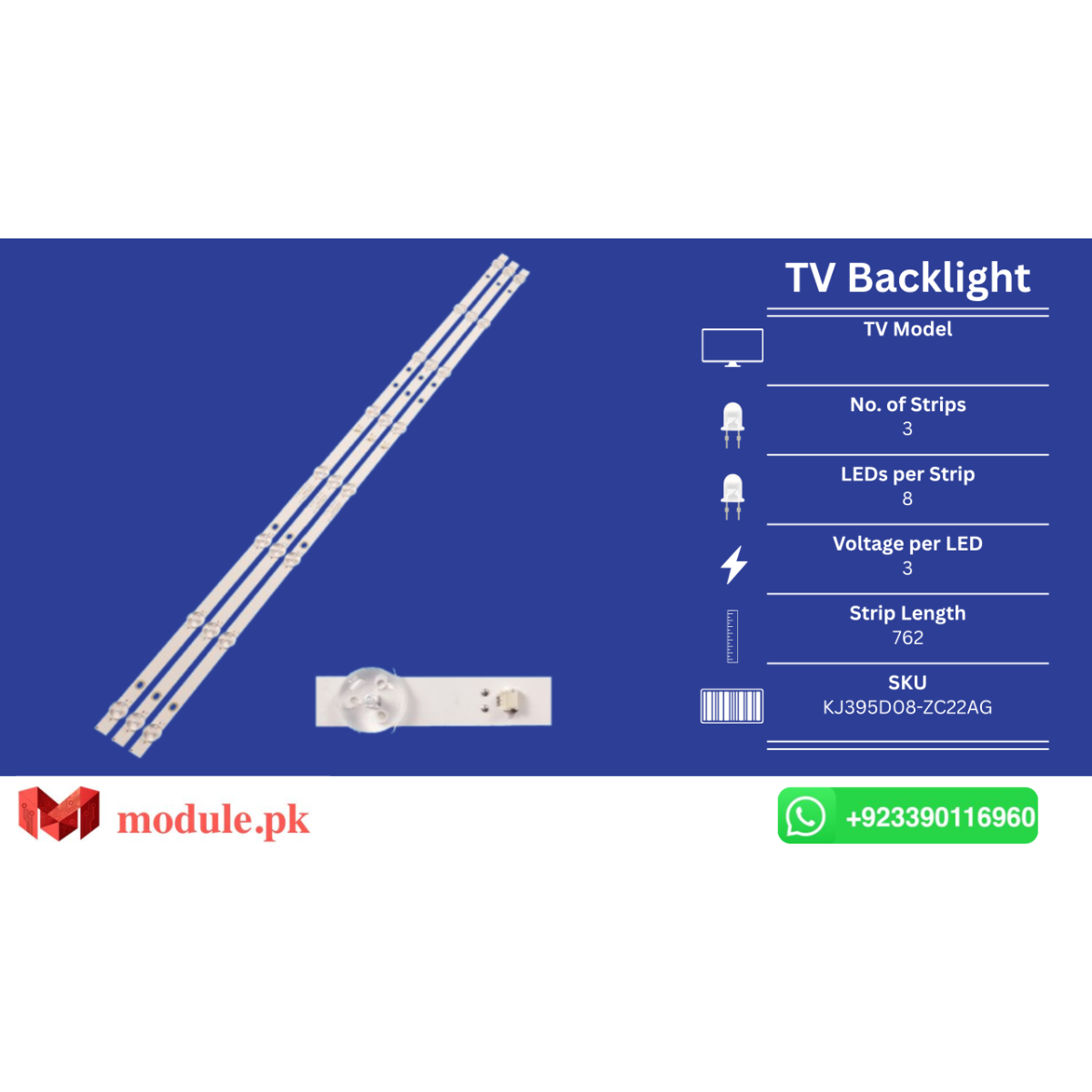 LED Backlight Strip China 40" - 3V - 762mm - KJ395D08-ZC22AG