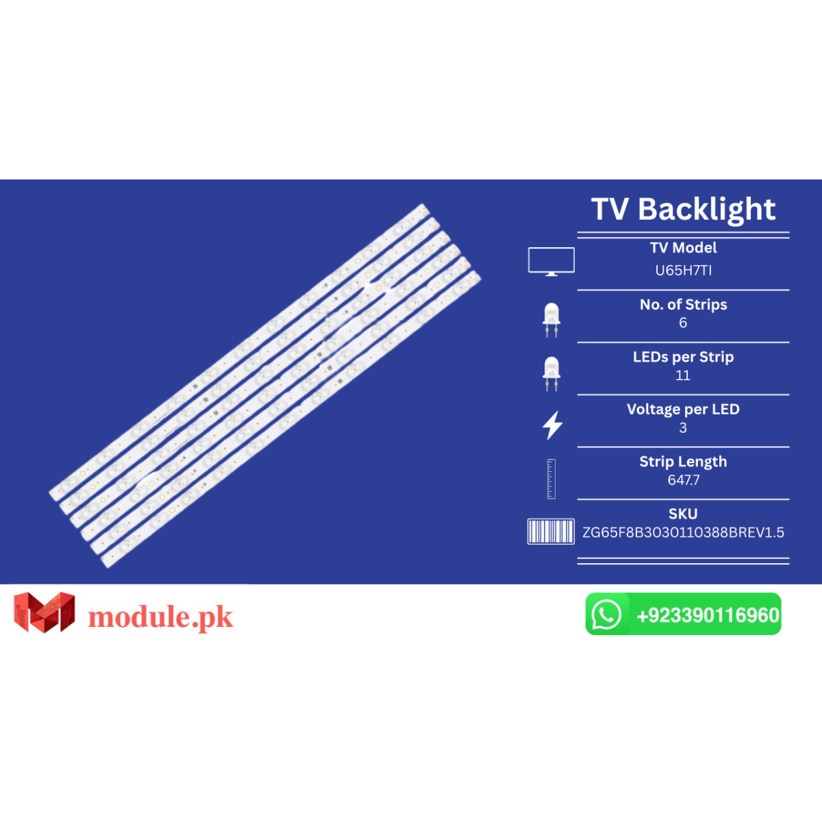 LED Backlight Strip Changhong 65" - 3V - 648mm - ZG65F8B3030110388BREV1.5