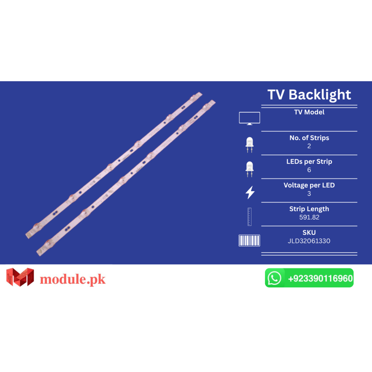 LED Backlight Strip Hisense 32" - 3V - 592mm - JLD32061330