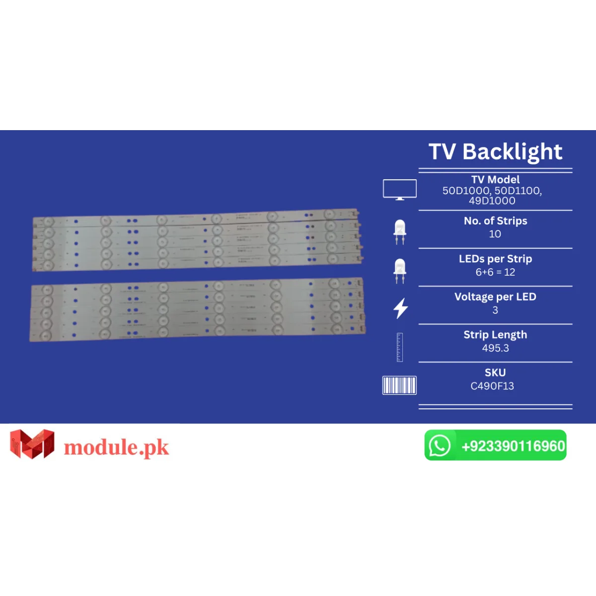 LED Backlight Strip Changhong 49" - 3V - 495mm - LB-C490F13-E2-L-G1-SE2