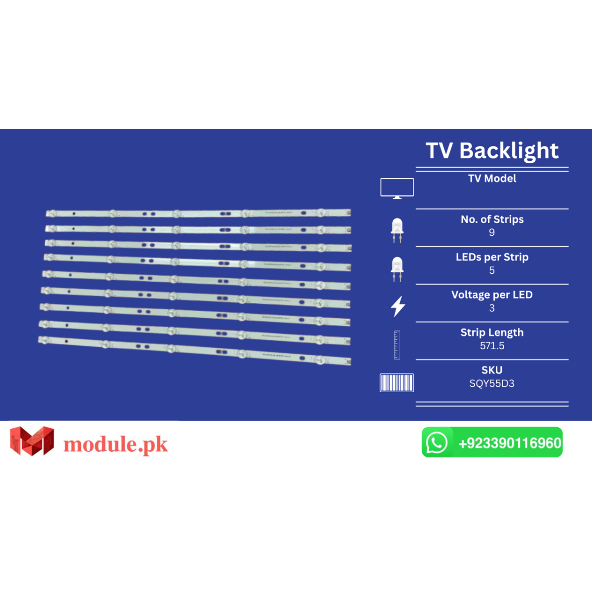 LED Backlight Strip Nobel 55" - 3V - 572mm - SQY55D3