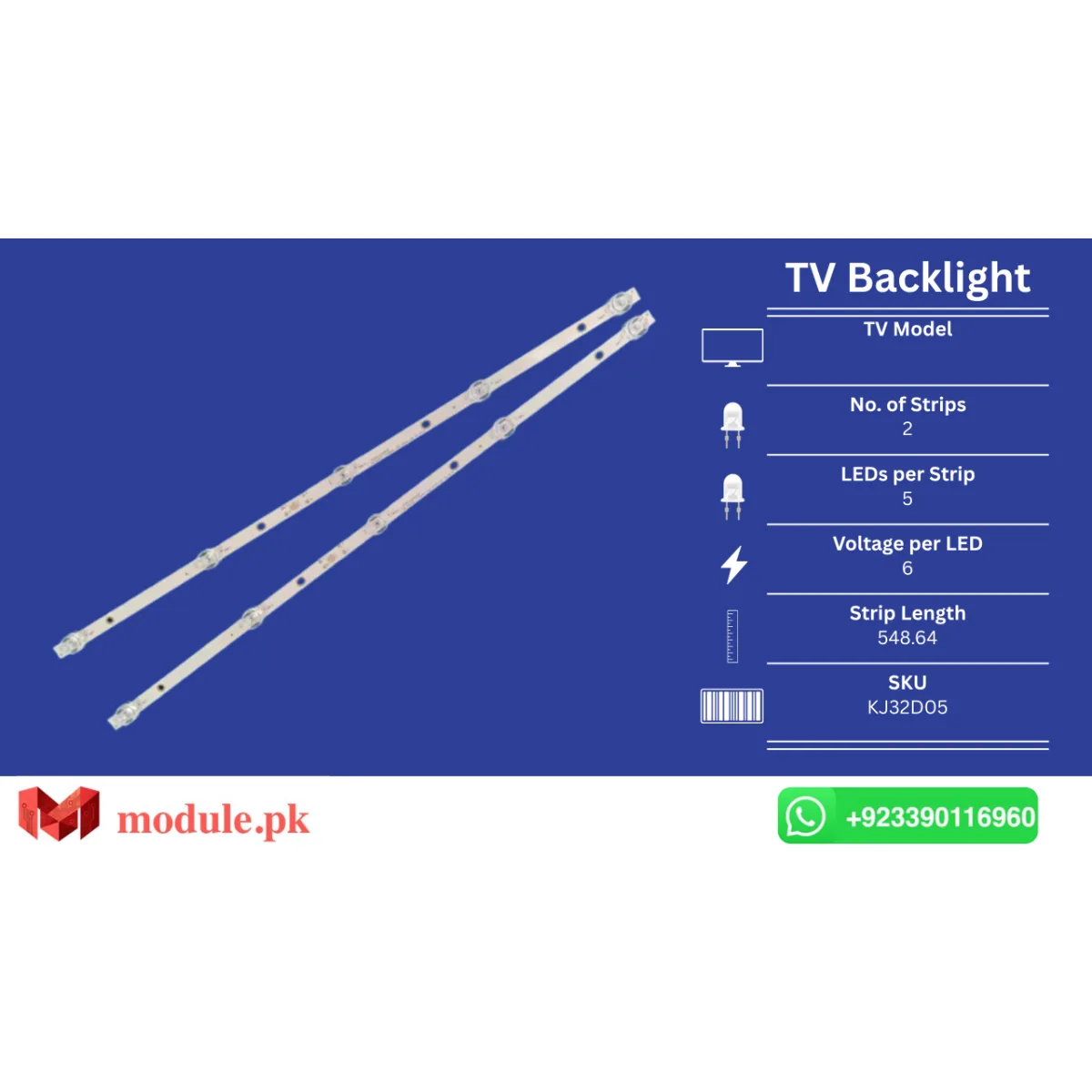 LED Backlight Strip China 32" - 6V - 549mm - KJ32D05-ZC66AG-02D