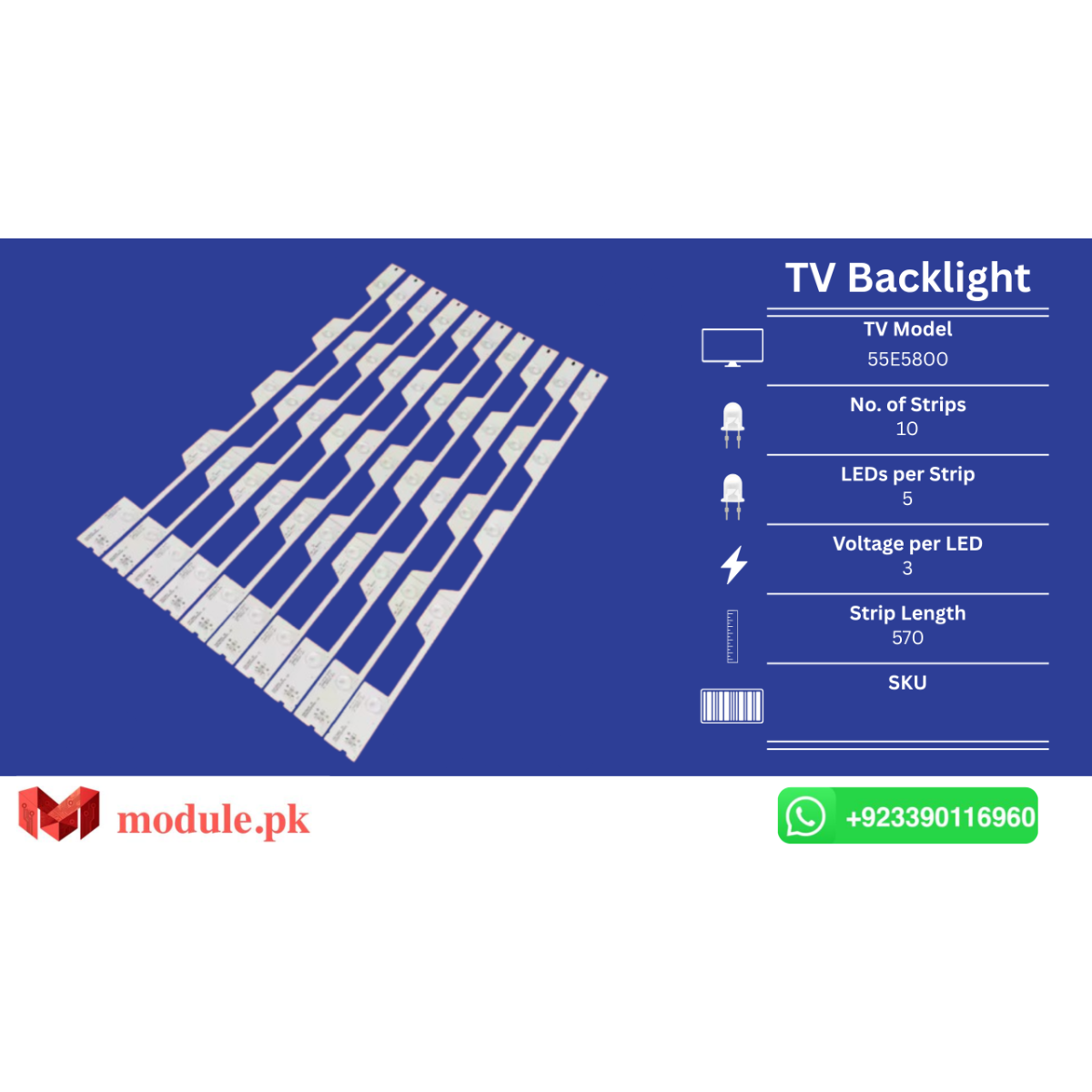 LED Backlight Strip TCL 55" - 3V - 570mm - 55HR330M05A1