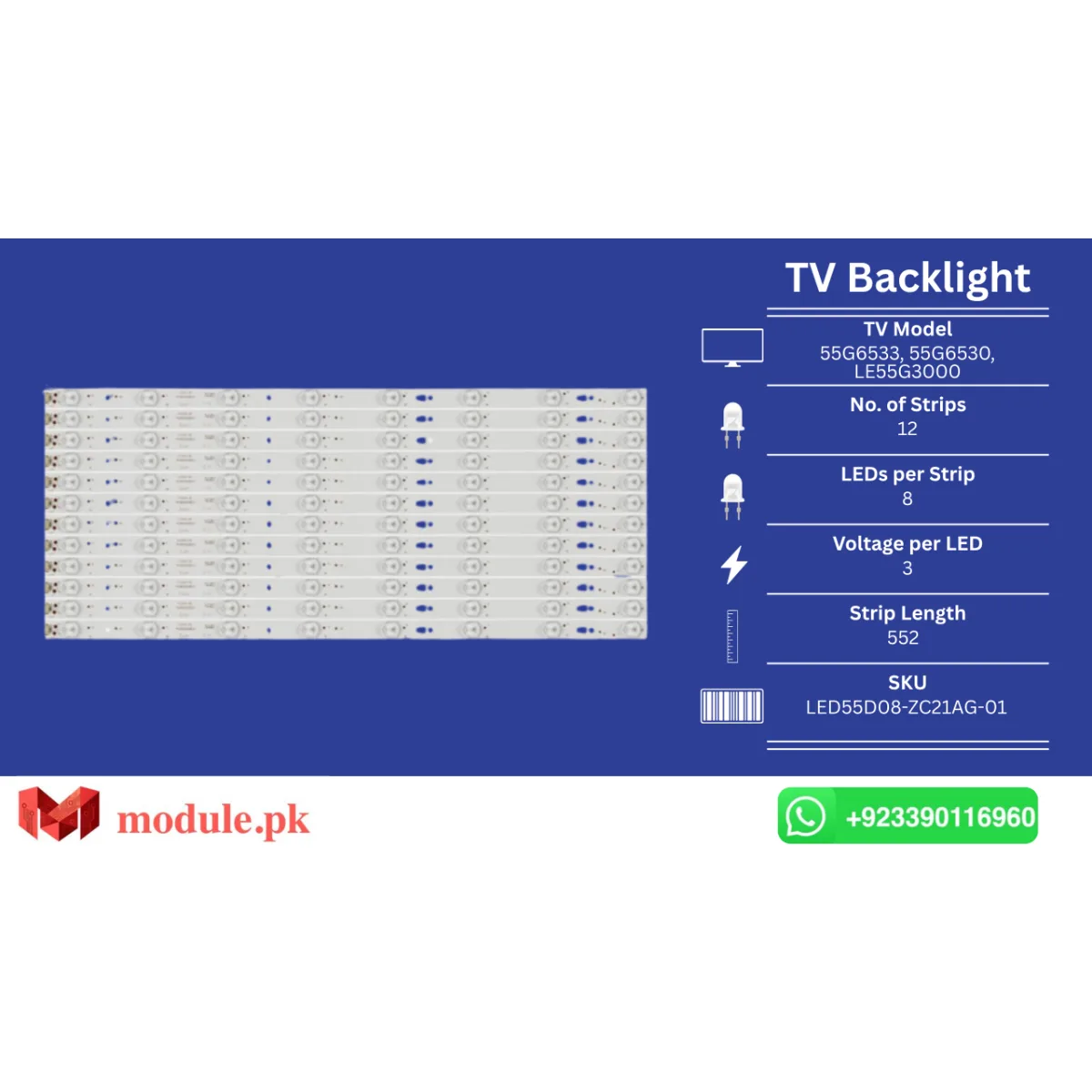 LED Backlight Strip Orient 55" - 3V - 552mm - LED55D08-ZC21AG-01