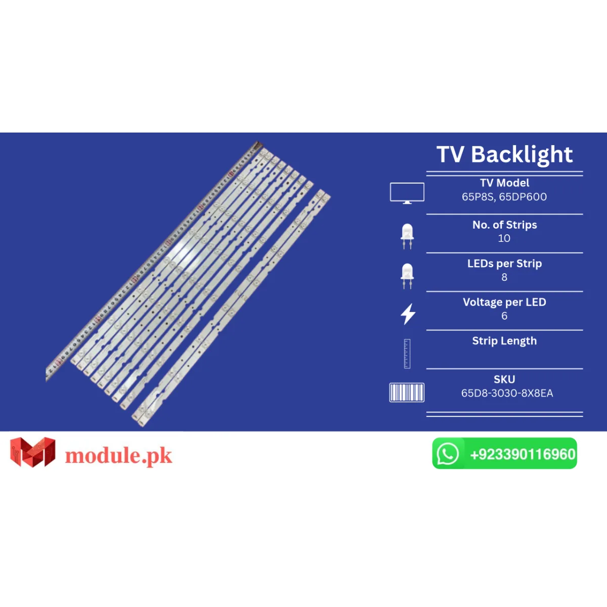 LED Backlight Strip TCL 65" - 6V - 0mm - 65P8S, 65DP600, 65S4, L65P8US, 65EP640, 65p65us, 65U5850C, 65S421LCAA