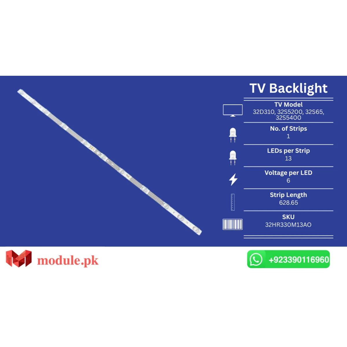 LED Backlight Strip TCL 32" - 6V - 630mm - 32S230A, 32V6EA, 32S5400, 32S11F