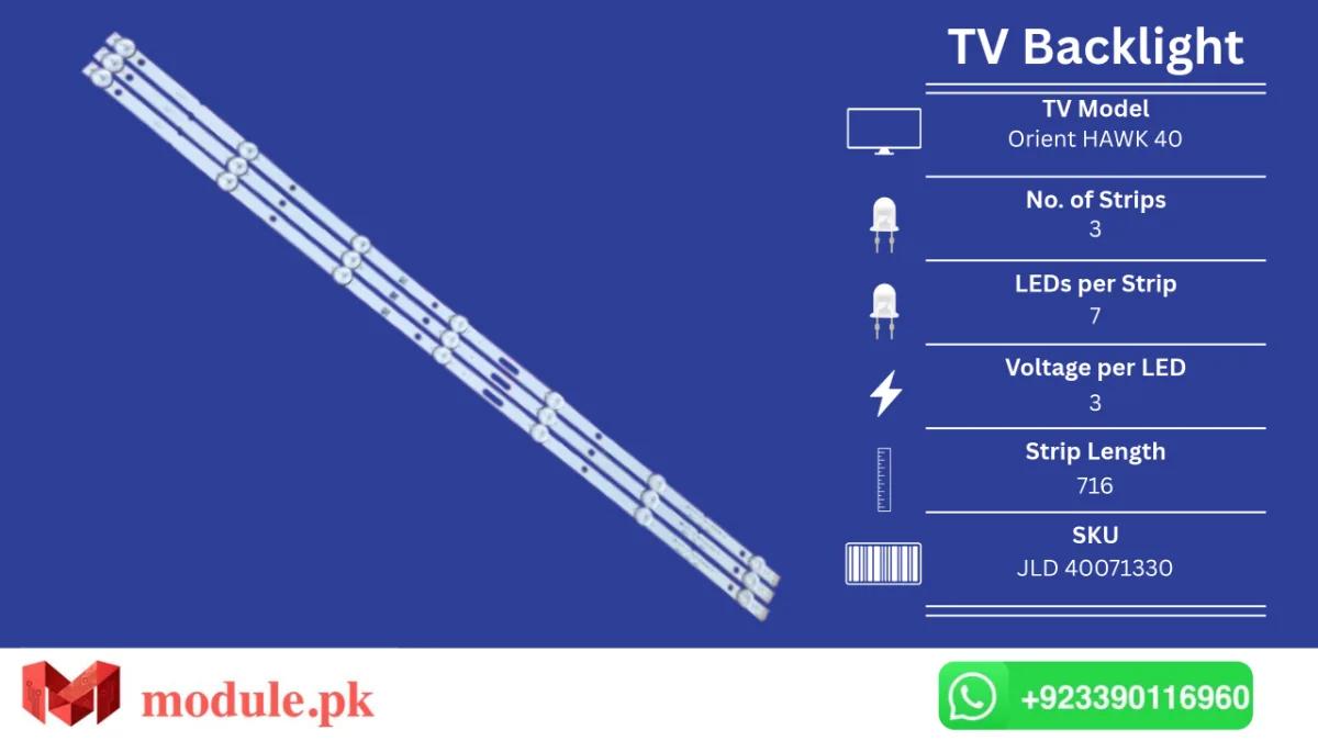 LED Backlight Strip Orient 40" - 3V - 716mm - Orient HAWK 40 FHD Black, Orient TRUMPET 40 FHD Black, Orient MACAW 40 FHD Black