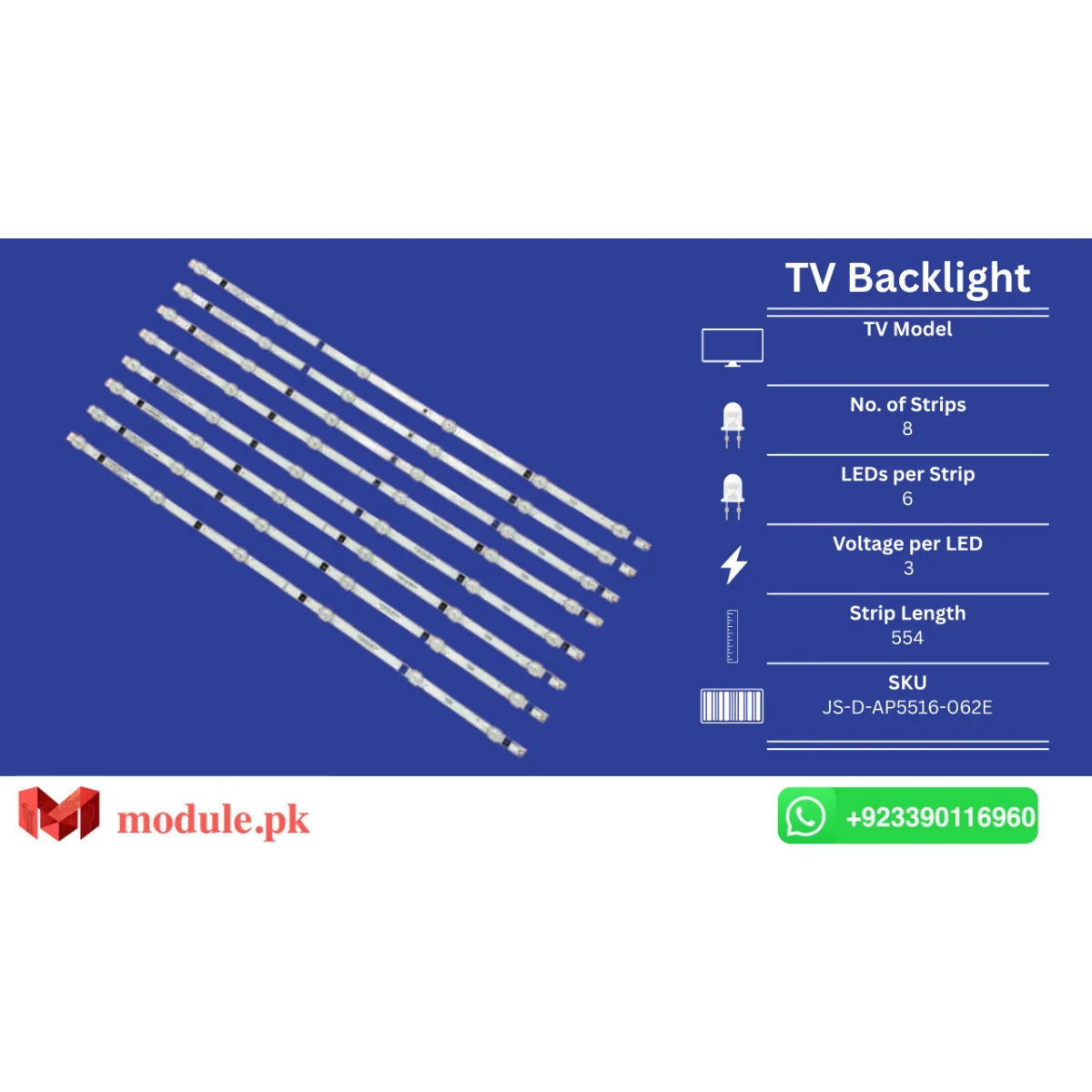 LED Backlight Strip China 55" - 3V - 554mm - JS-D-AP5516-062E