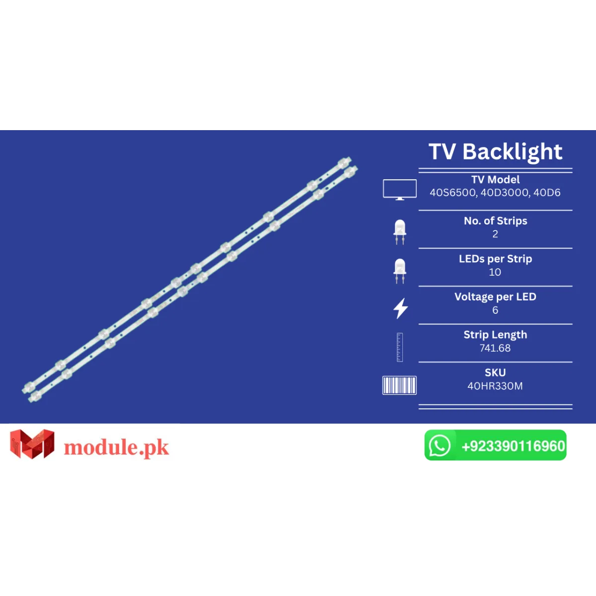 LED Backlight Strip TCL 40" - 6V - 741mm - 40S6500, 40D3000, 40D6, 40F6F, 40L2F