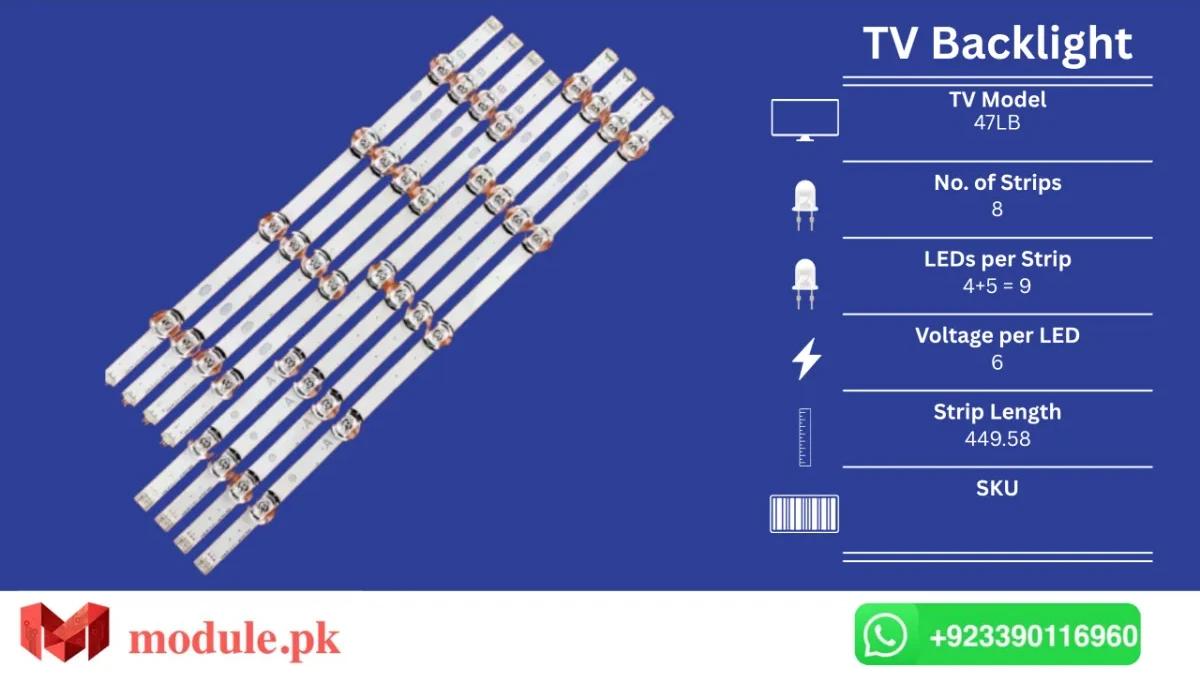 LED Backlight Strip LG 47" - 6V - 450mm - 47LB5400, 47LB540V, 47LB5500, 47LB5600, 47LB5800, 47LB6500, 47LB561V, 47LB652V, 47lb650v