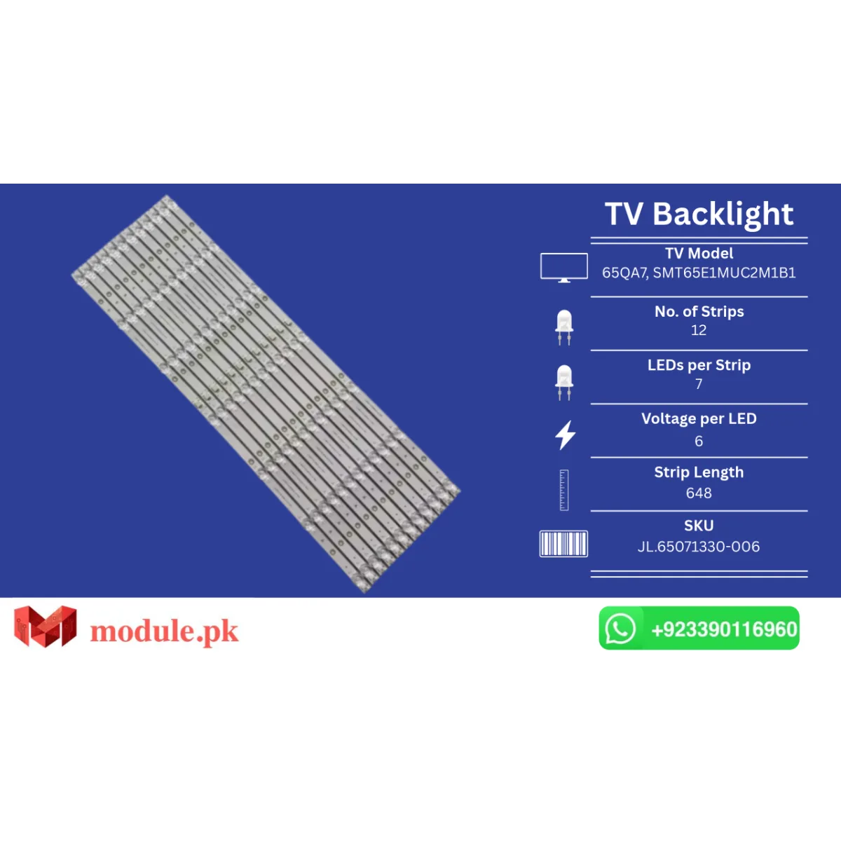 LED Backlight Strip MultyNet/Hisense 65" - 6V - 648mm - 65QA7, SMT65E1MUC2M1B1, PTV65SS04X, Thomson 65UA5S13, ES65E1A, EC65E1A