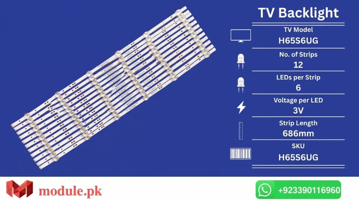 LED Backlight Strip Haier 65" - 3V - 686mm - L65U6900, LU65C51, LU65D31J, LS65AL88T71, 65R3, H65S6UG